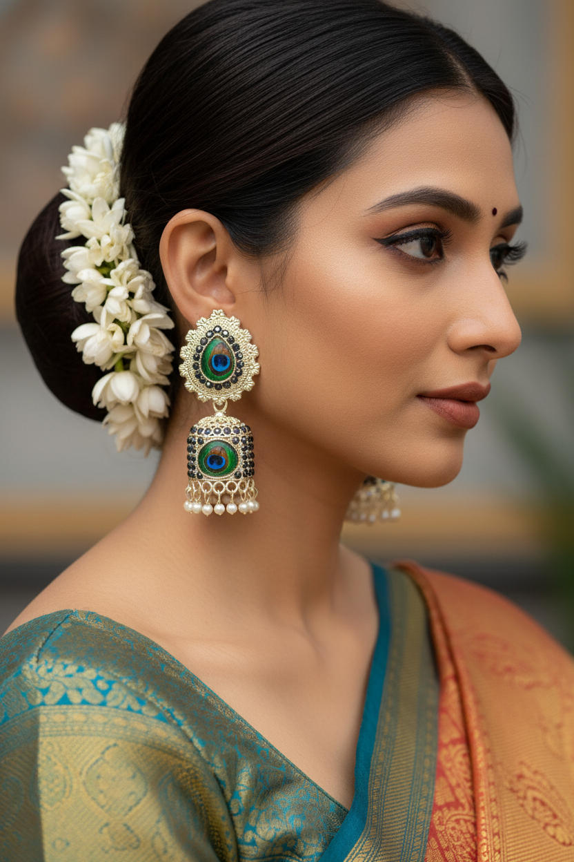 Peacock Enchantment Oxidized Jhumka