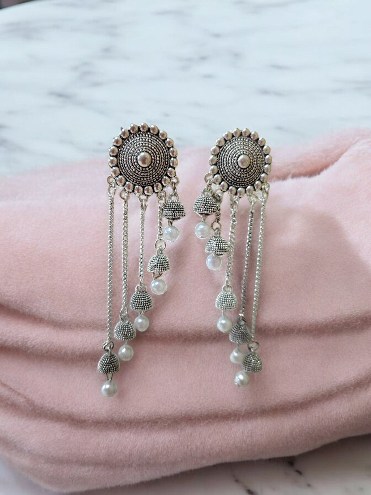 Pearled Elegance Oxidized Danglers - view 2