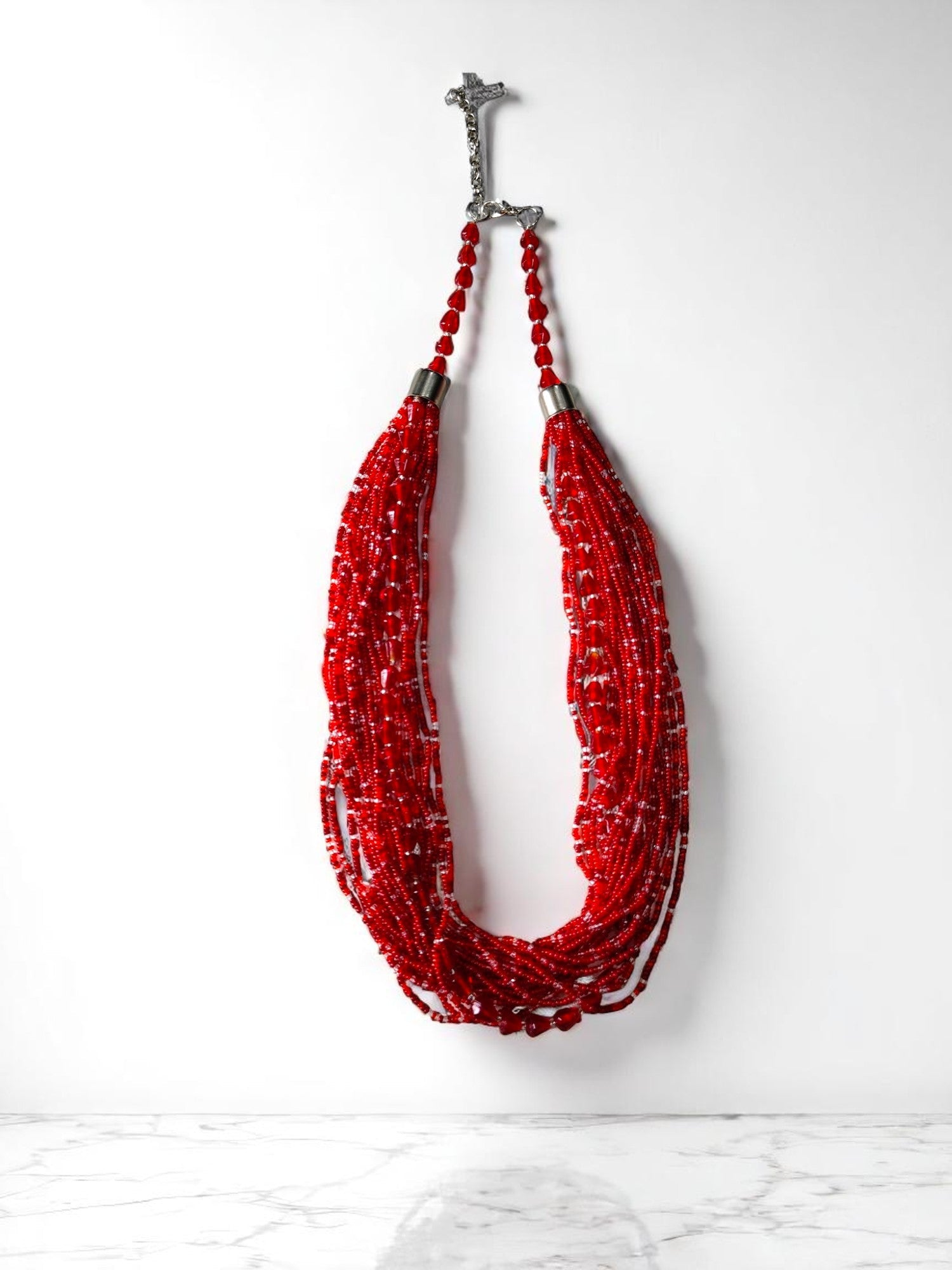 Crimson Luxe â€“ Multi-Layered Glass & Crystal Bead Adjustable Statement Handmade Necklace