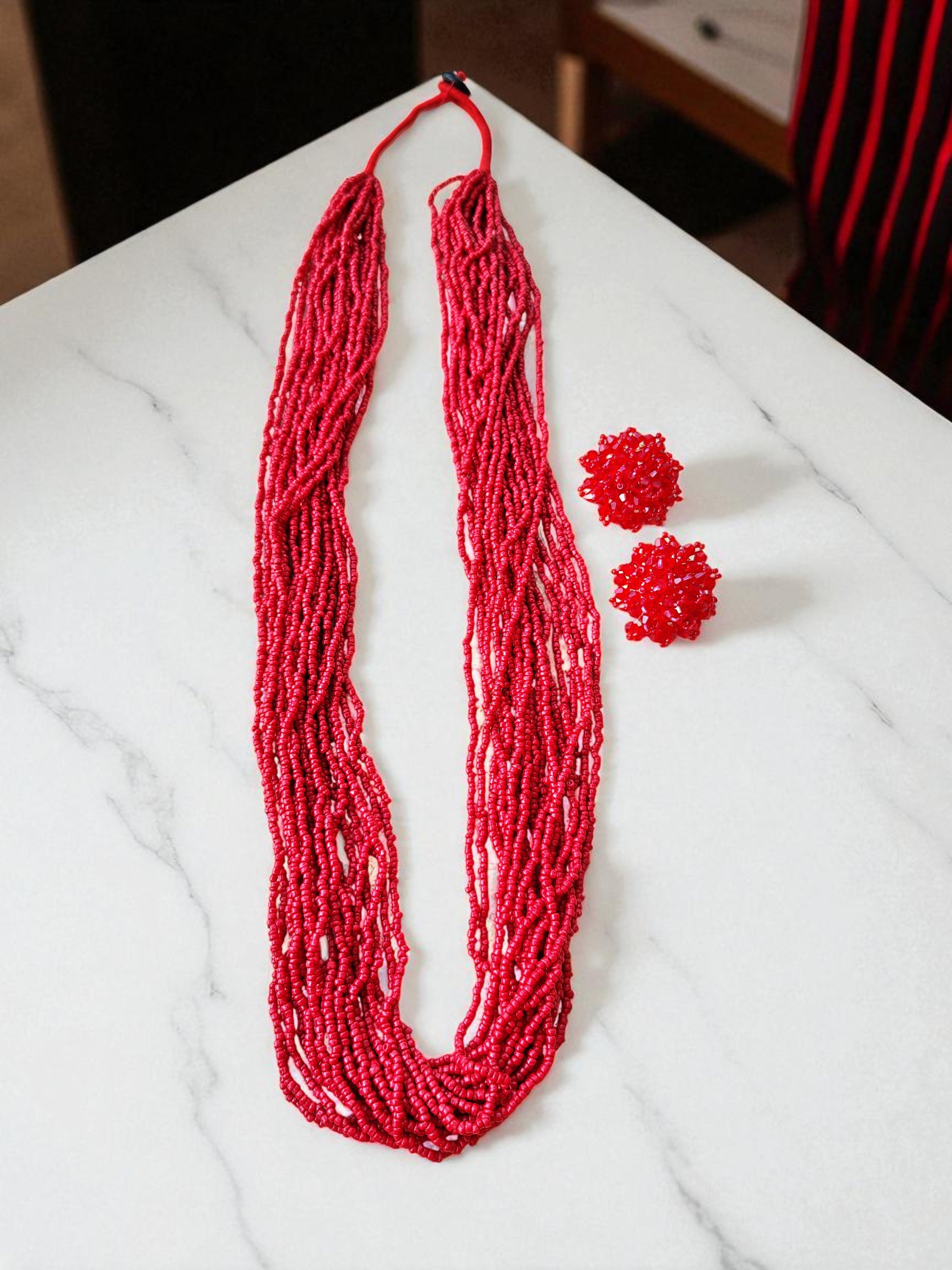 RangSaaz 20-Layer Luxe Long Beaded Necklace (With Optional Statement Earrings) - 16 Colors Available