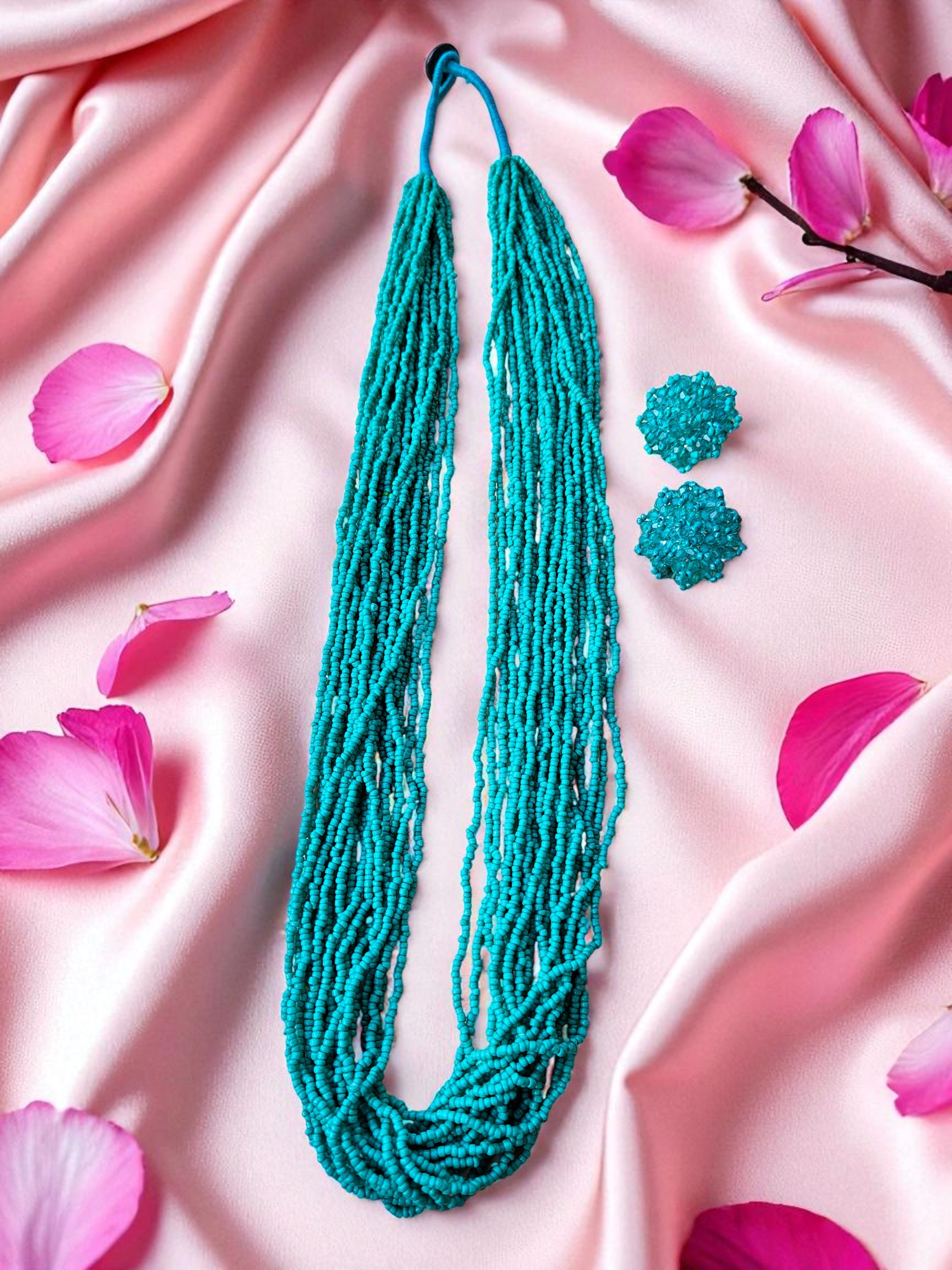 RangSaaz 20-Layer Luxe Long Beaded Necklace (With Optional Statement Earrings) - 16 Colors Available