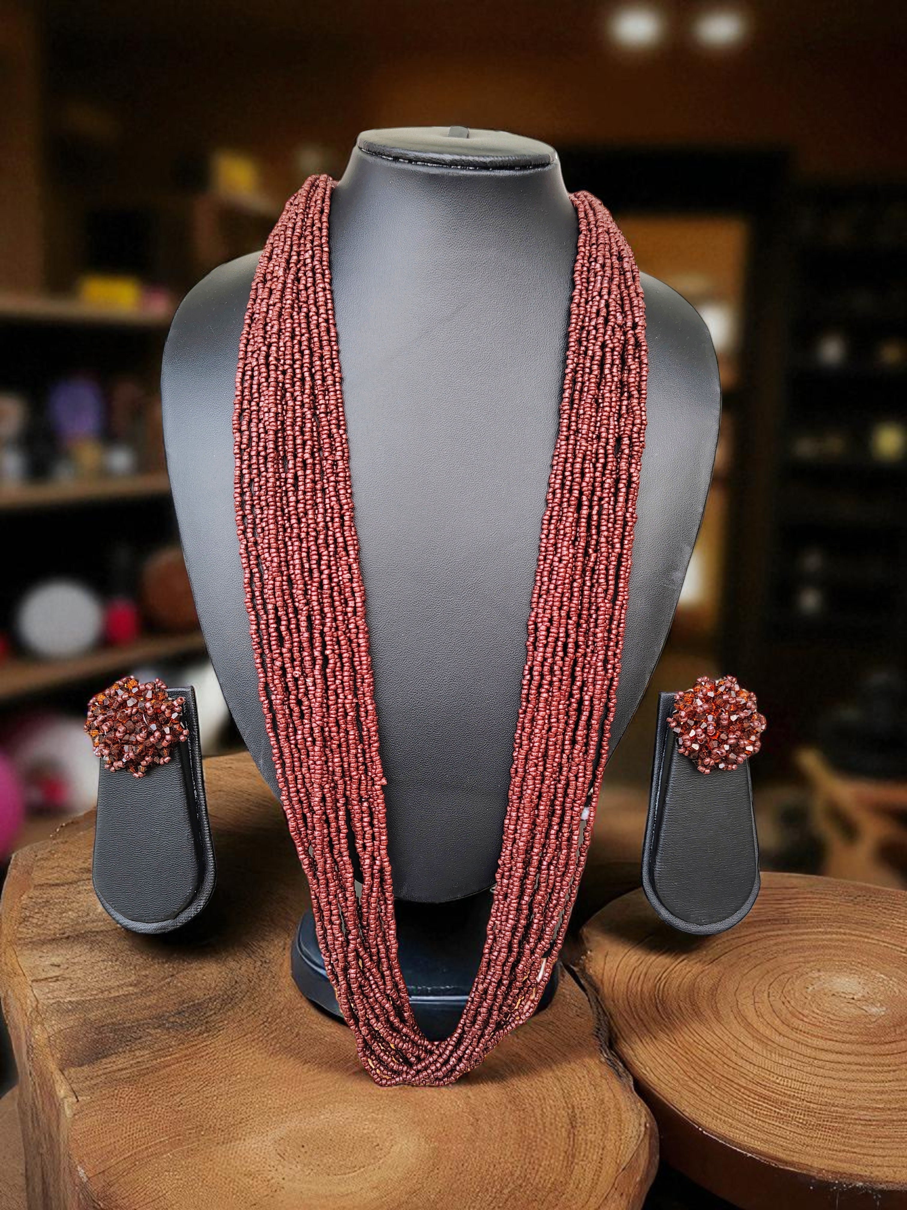 RangSaaz 20-Layer Luxe Long Beaded Necklace (With Optional Statement Earrings) - 16 Colors Available