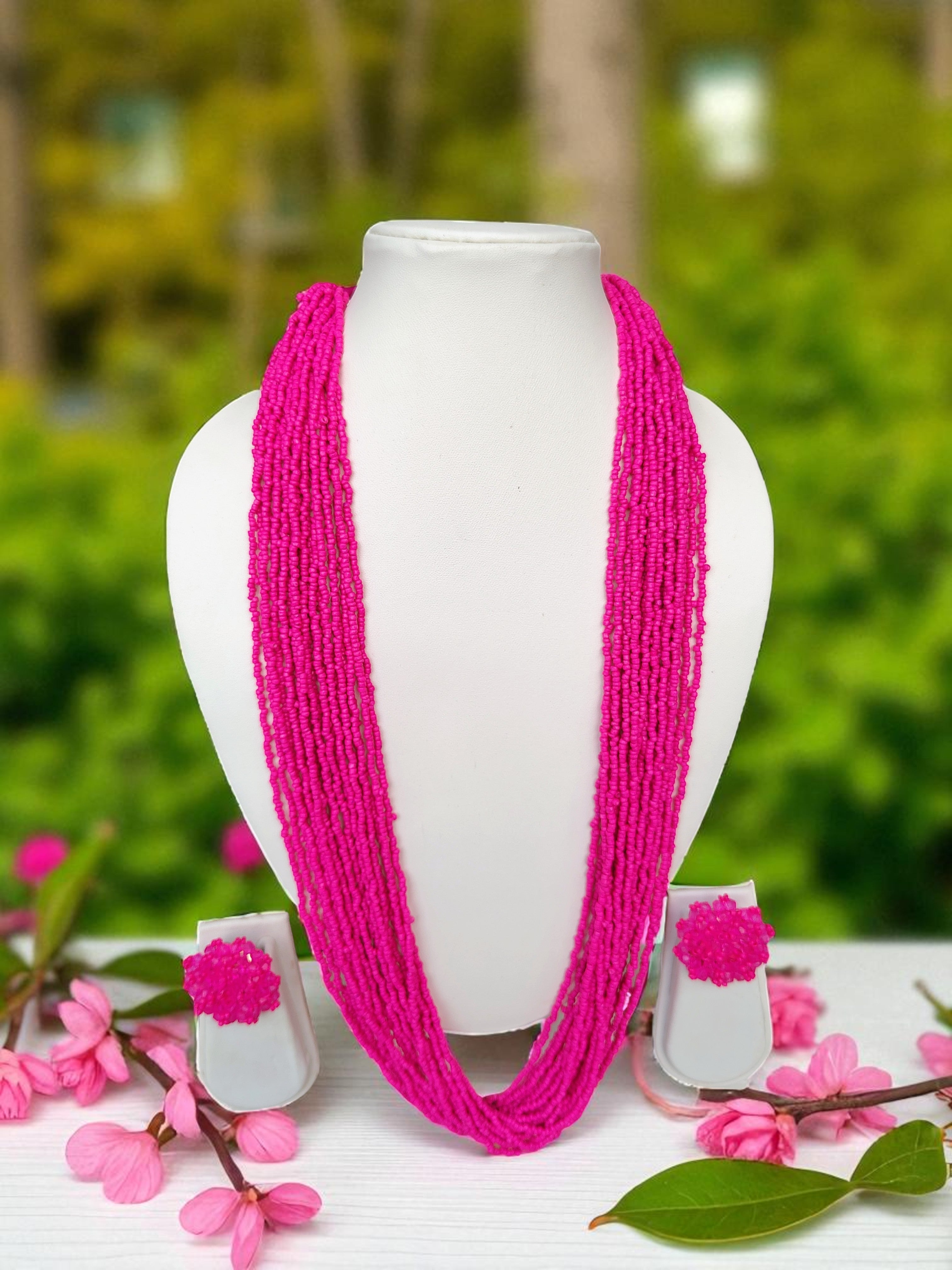 RangSaaz 20-Layer Luxe Long Beaded Necklace (With Optional Statement Earrings) - 16 Colors Available