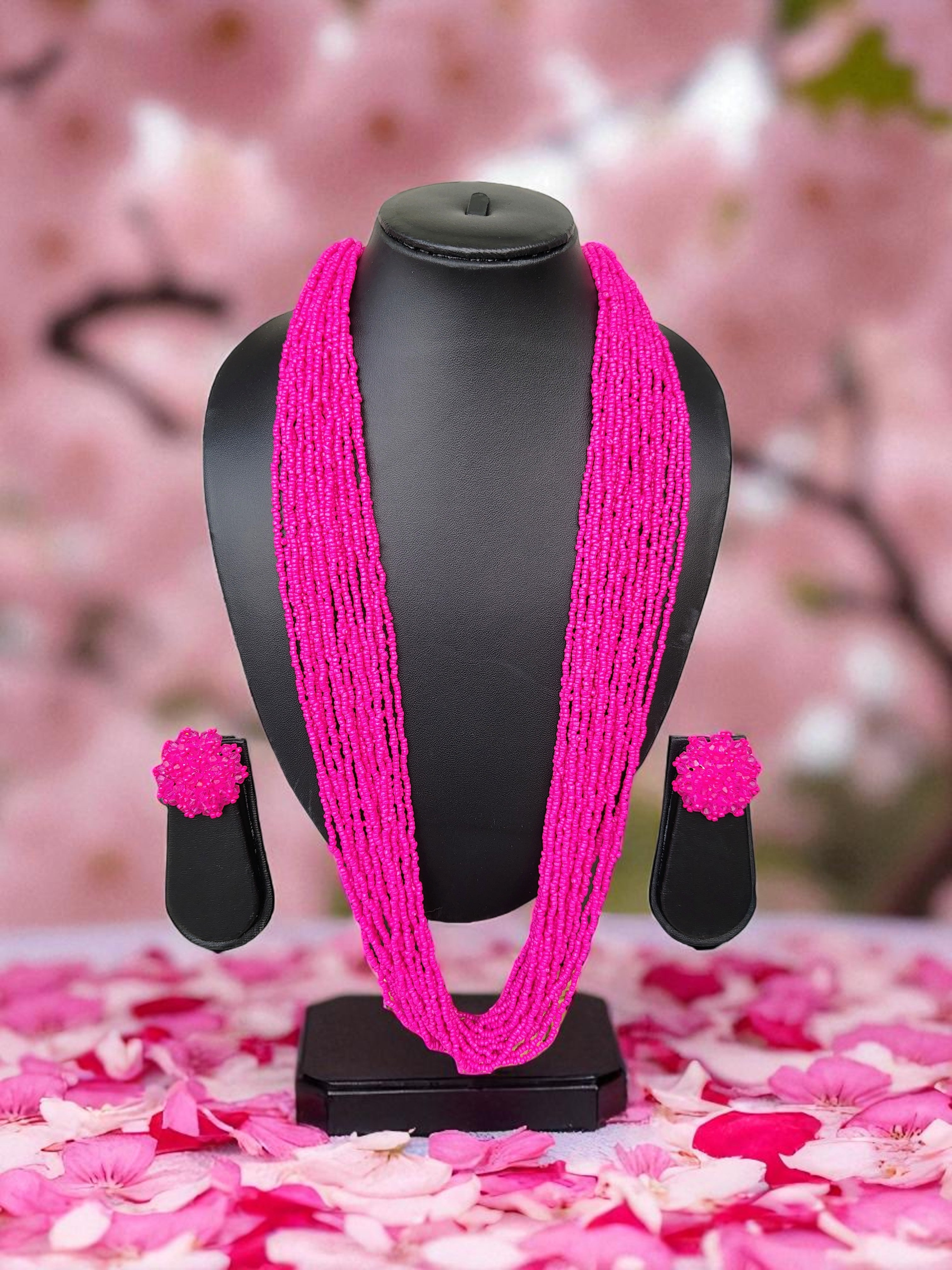 RangSaaz 20-Layer Luxe Long Beaded Necklace (With Optional Statement Earrings) - 16 Colors Available