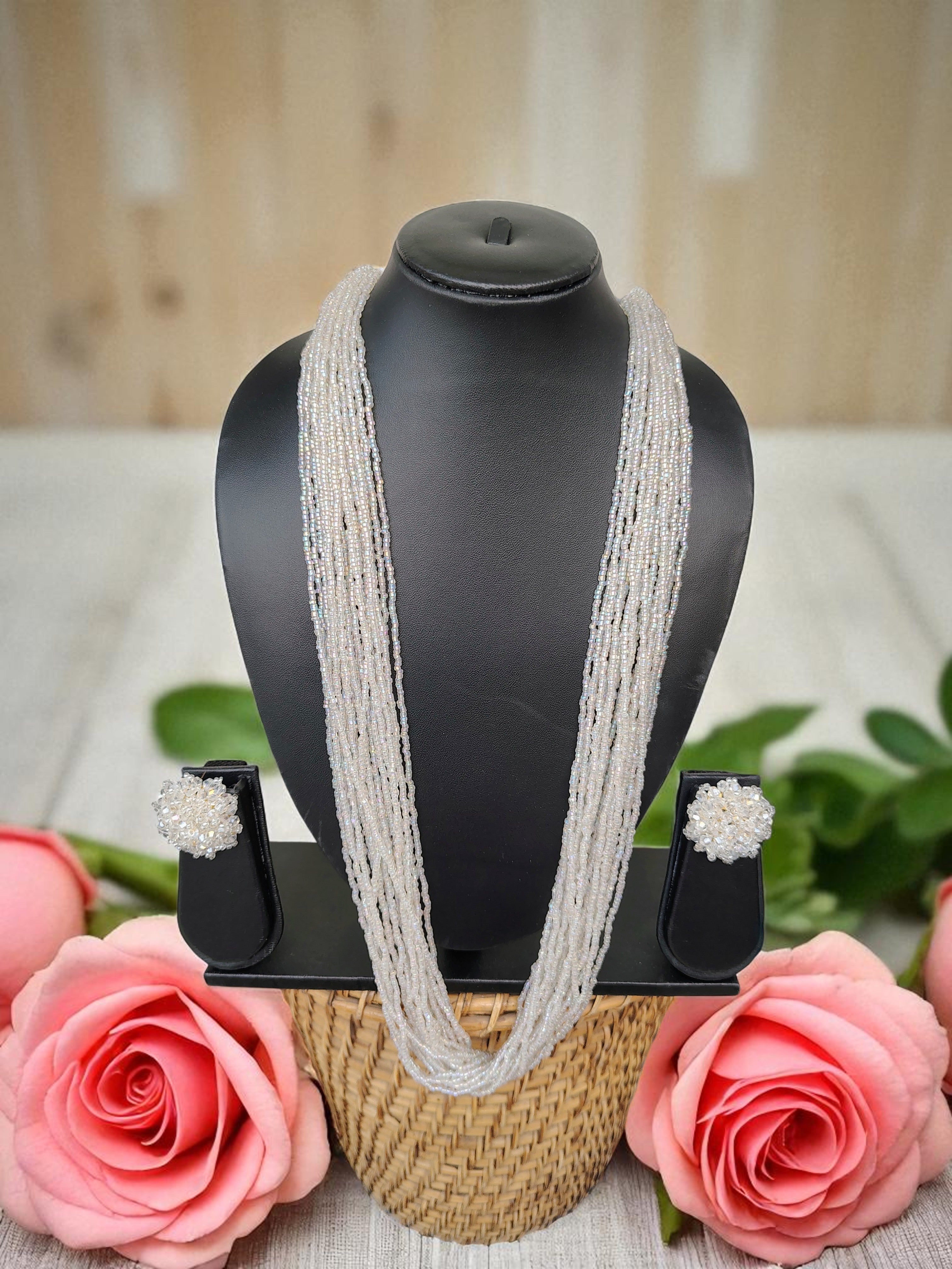 RangSaaz 20-Layer Luxe Long Beaded Necklace (With Optional Statement Earrings) - 16 Colors Available