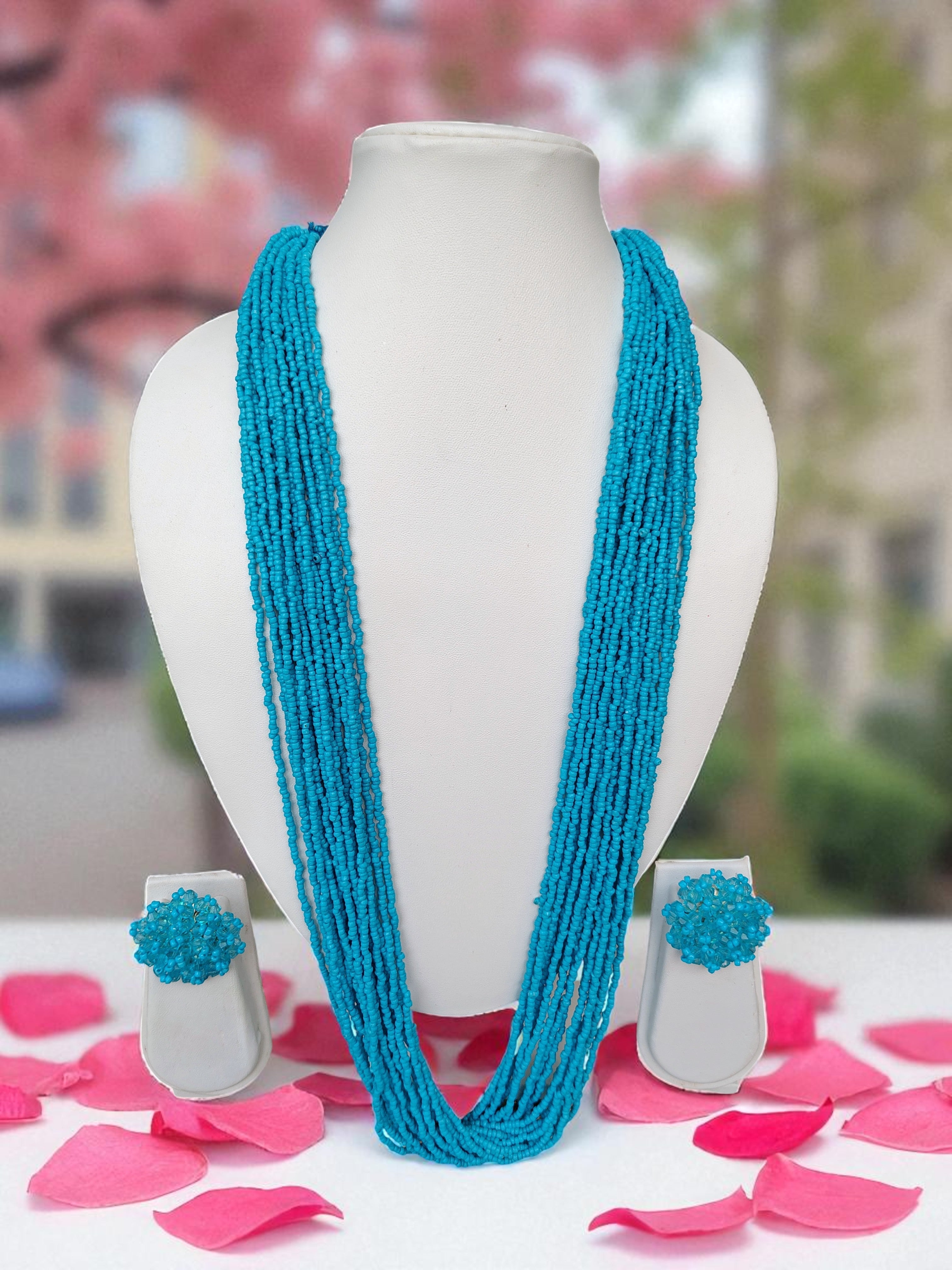 RangSaaz 20-Layer Luxe Long Beaded Necklace (With Optional Statement Earrings) - 16 Colors Available