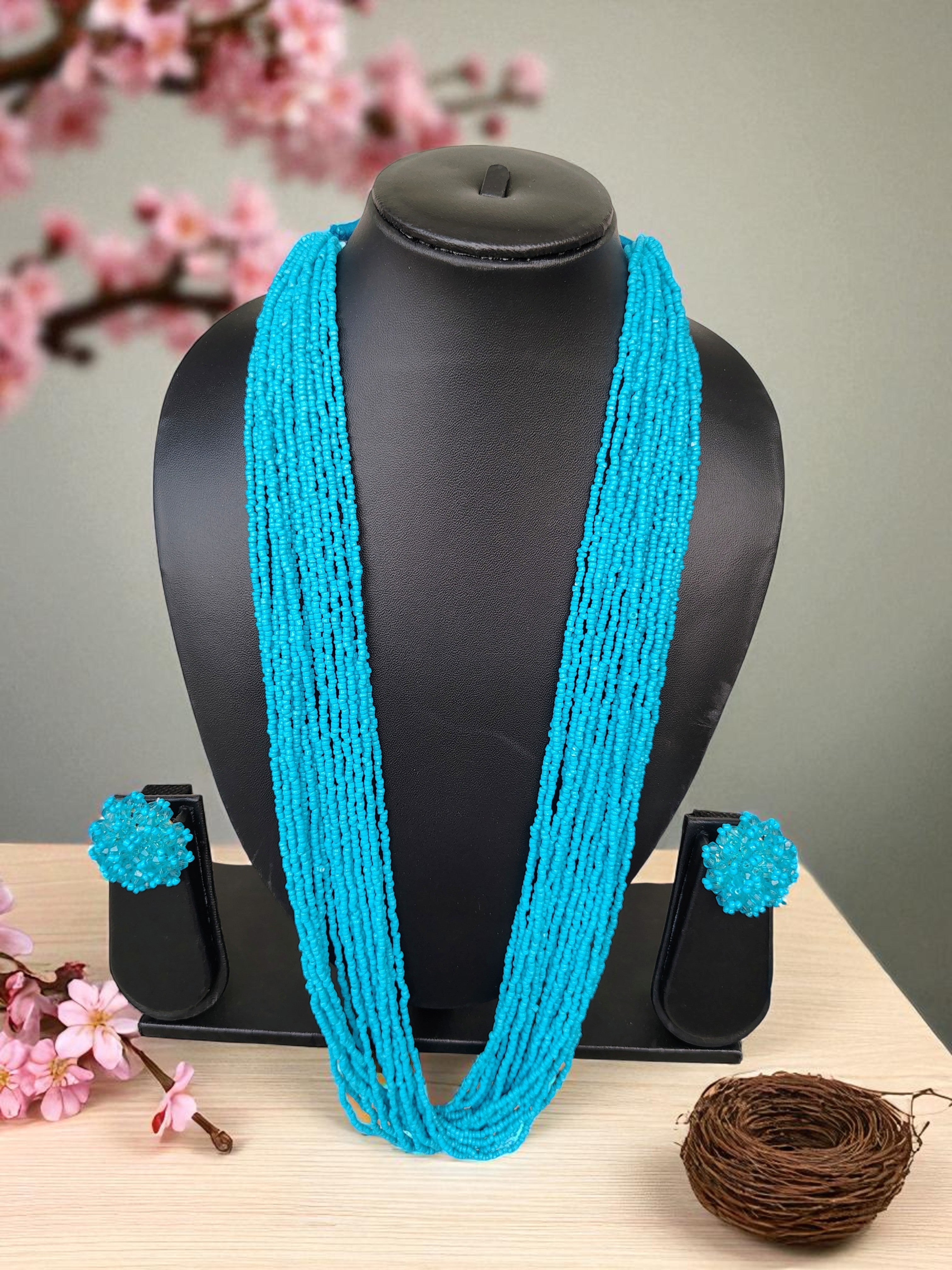 RangSaaz 20-Layer Luxe Long Beaded Necklace (With Optional Statement Earrings) - 16 Colors Available