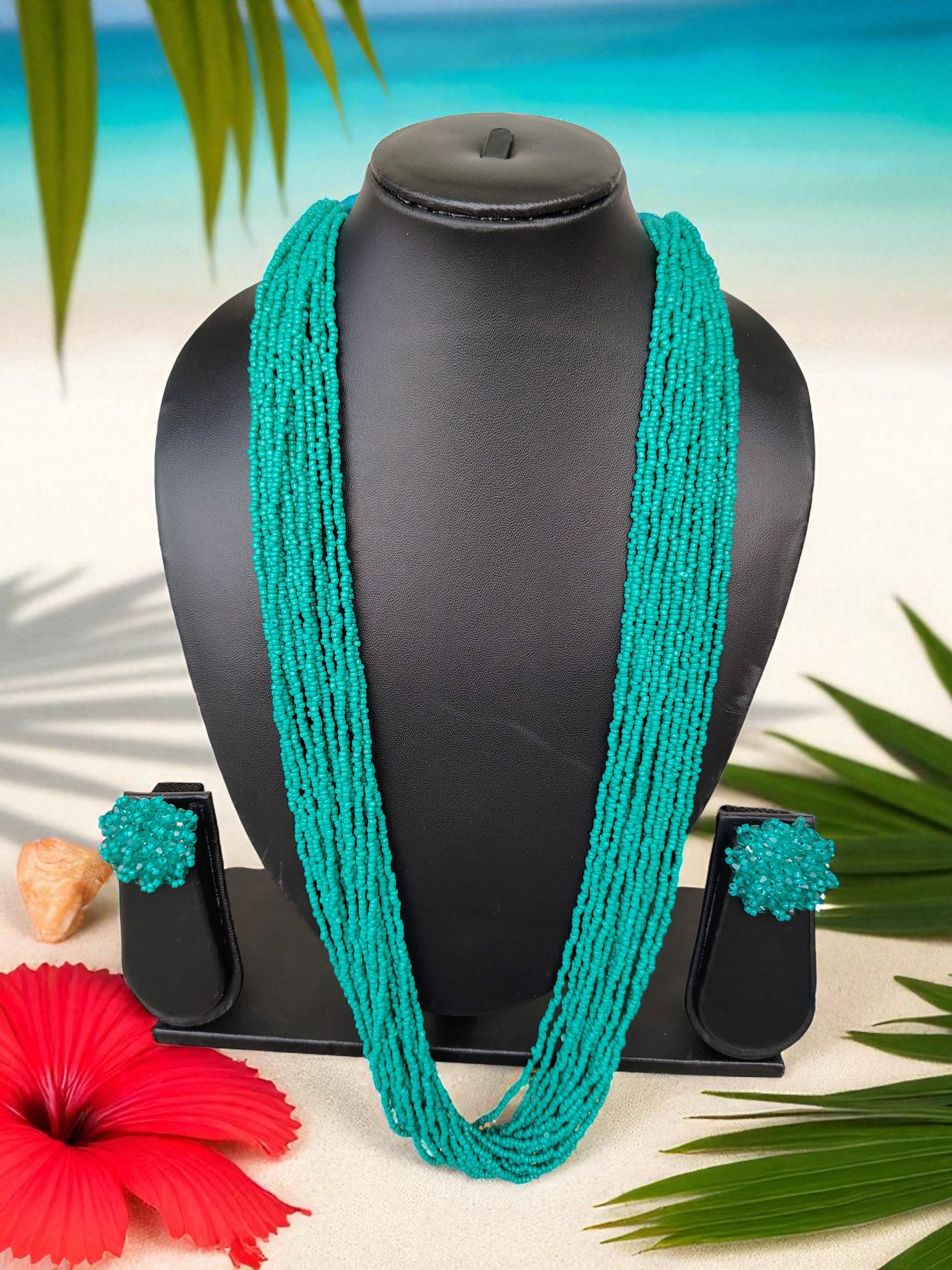 RangSaaz 20-Layer Luxe Long Beaded Necklace (With Optional Statement Earrings) - 16 Colors Available