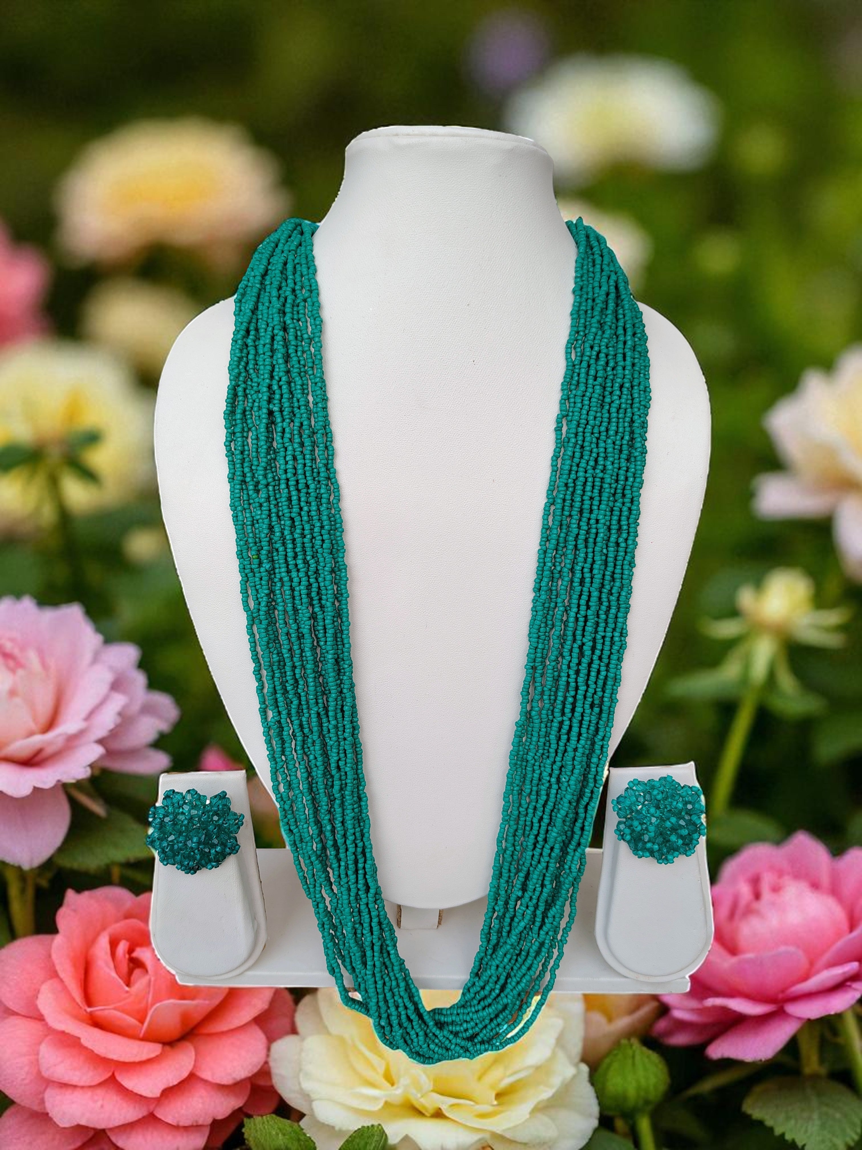 RangSaaz 20-Layer Luxe Long Beaded Necklace (With Optional Statement Earrings) - 16 Colors Available