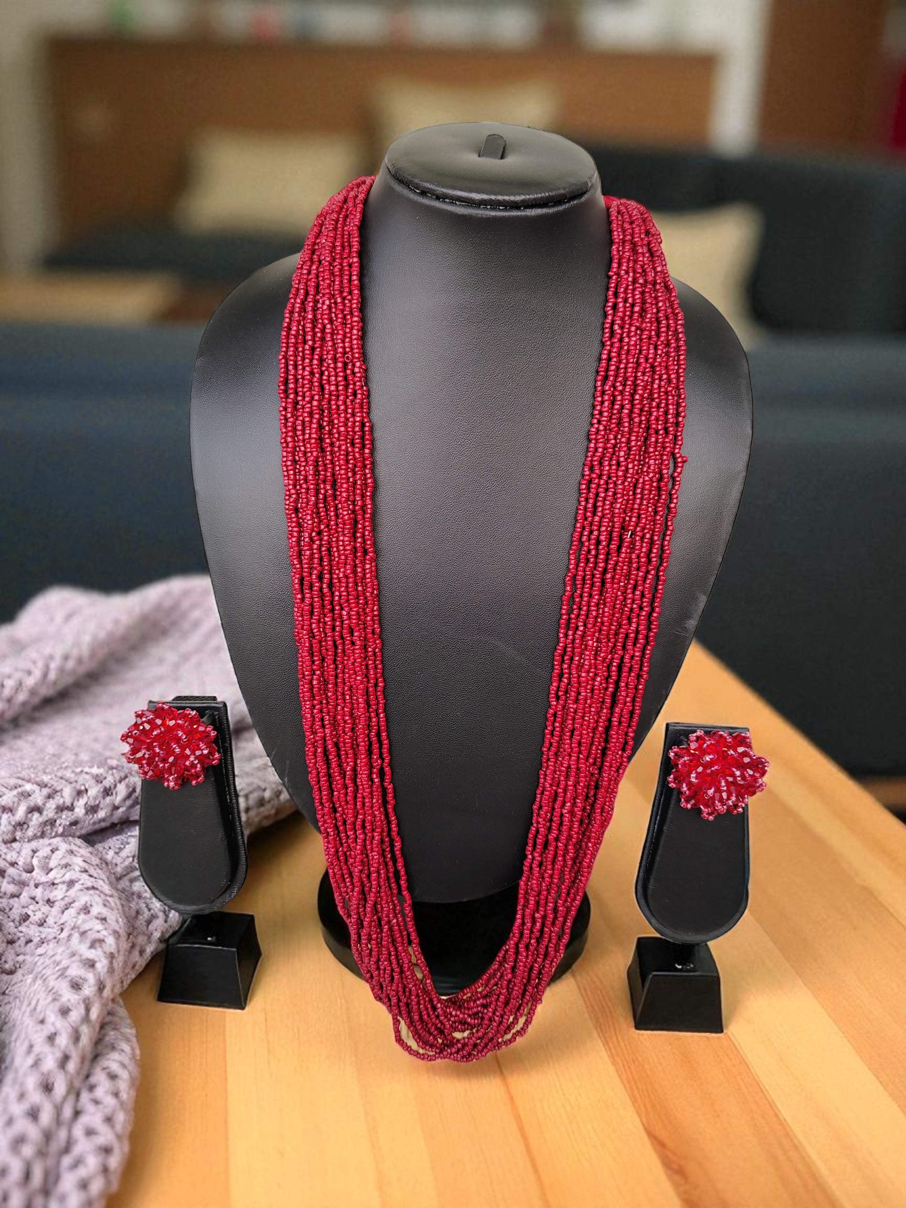 RangSaaz 20-Layer Luxe Long Beaded Necklace (With Optional Statement Earrings) - 16 Colors Available