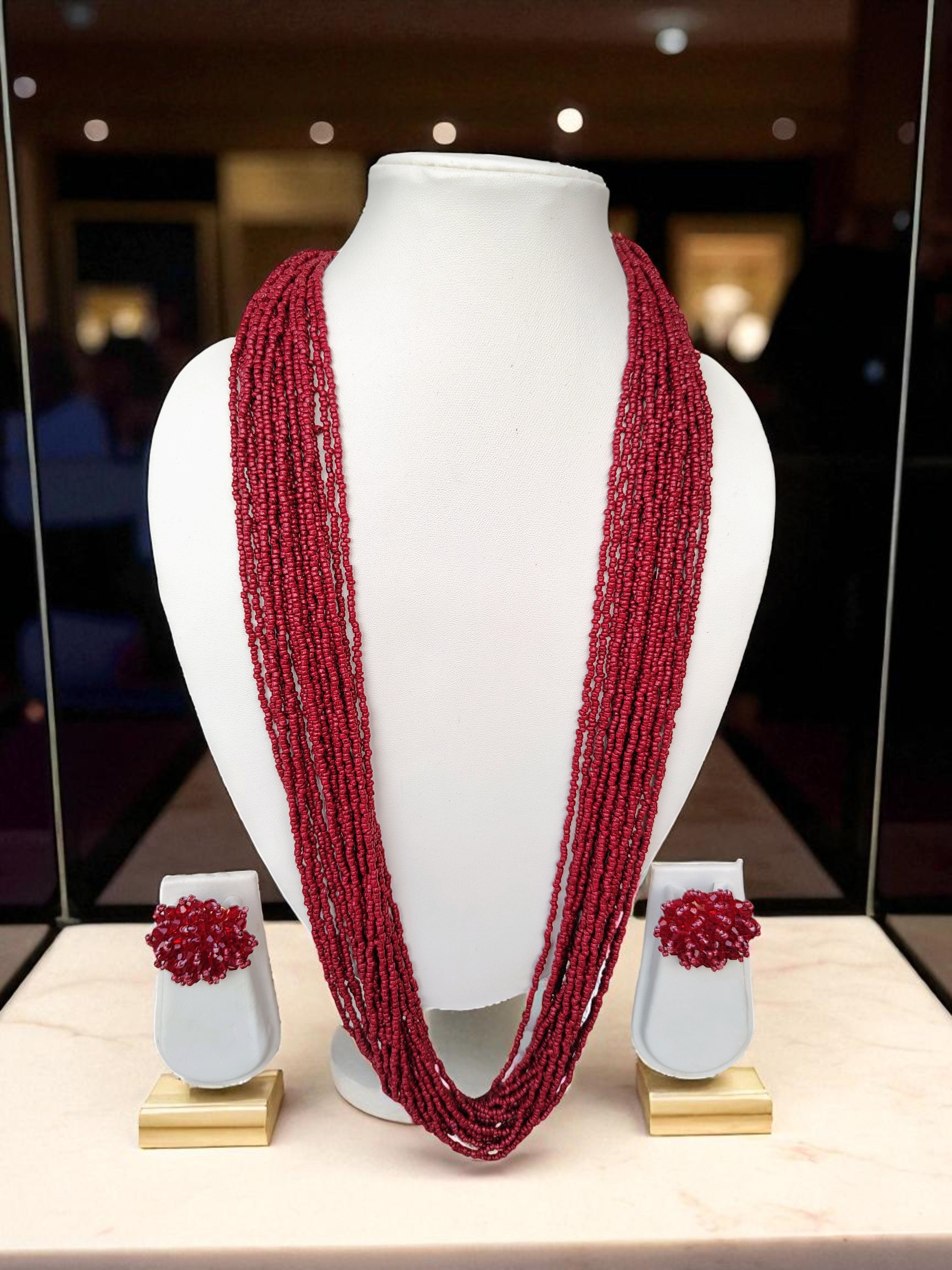 RangSaaz 20-Layer Luxe Long Beaded Necklace (With Optional Statement Earrings) - 16 Colors Available