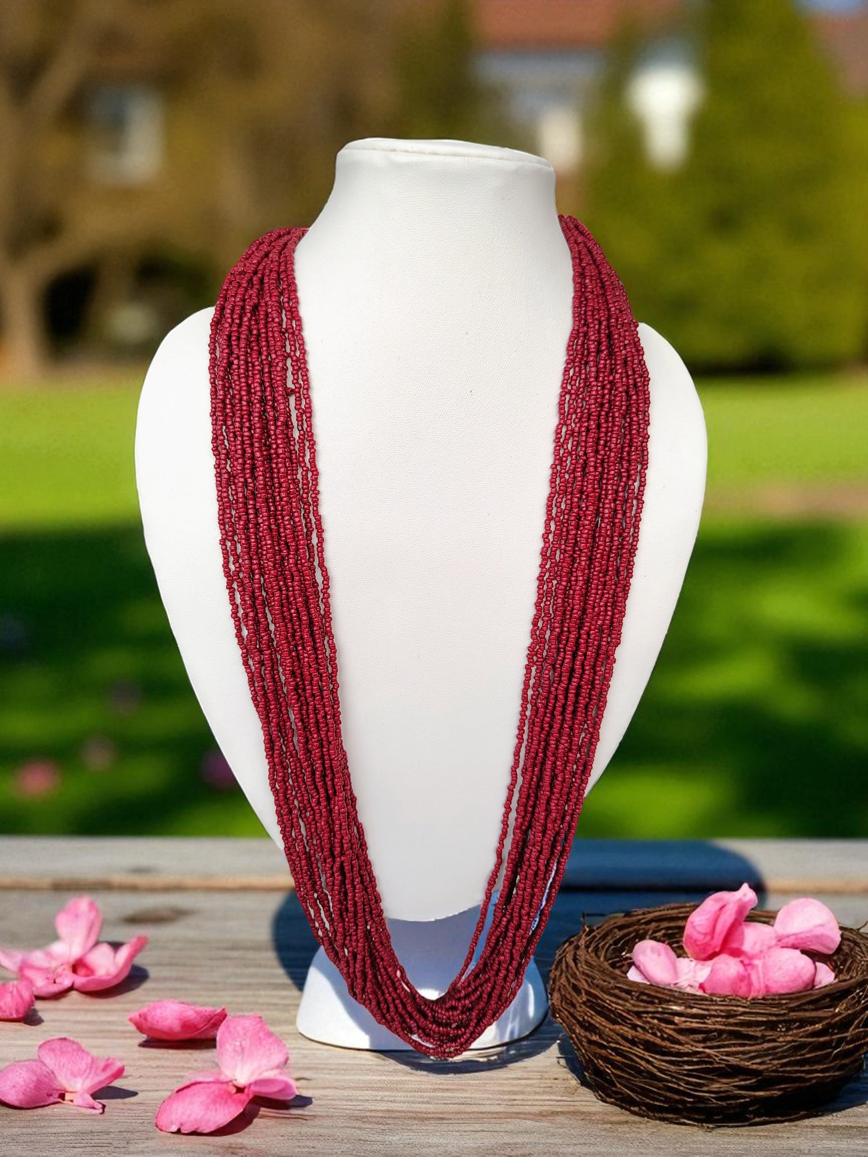 RangSaaz 20-Layer Luxe Long Beaded Necklace (With Optional Statement Earrings) - 16 Colors Available