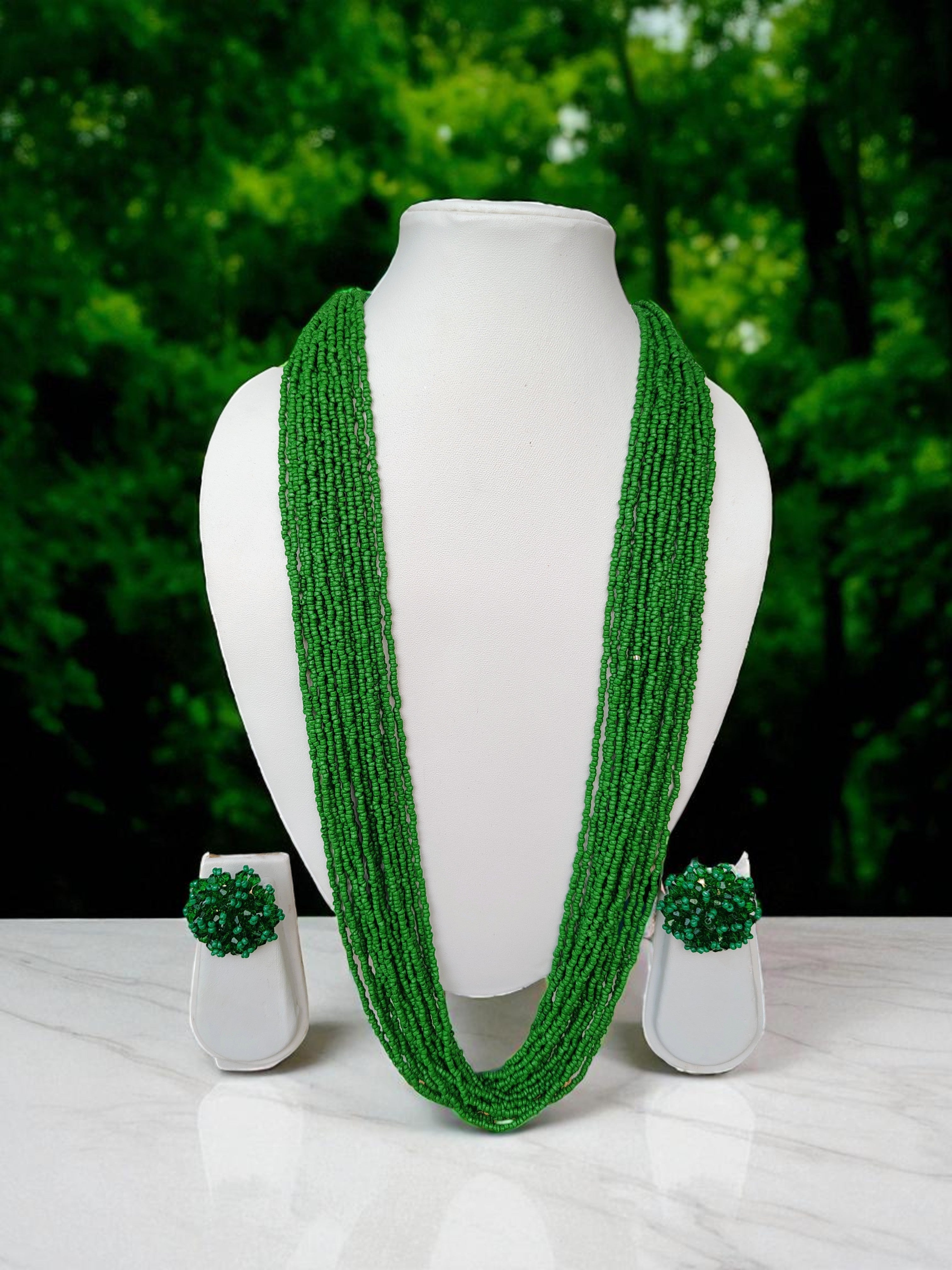 RangSaaz 20-Layer Luxe Long Beaded Necklace (With Optional Statement Earrings) - 16 Colors Available