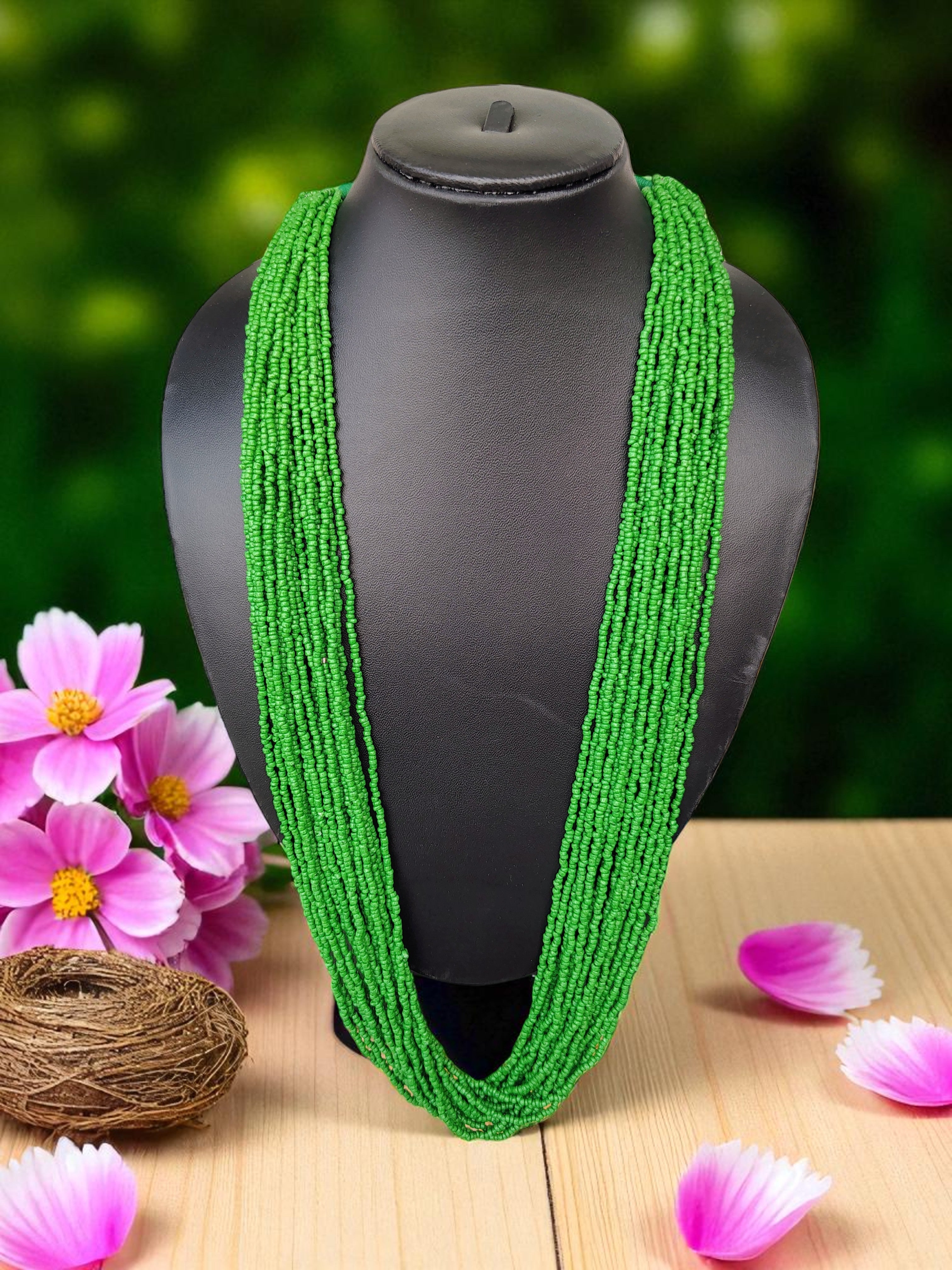 RangSaaz 20-Layer Luxe Long Beaded Necklace (With Optional Statement Earrings) - 16 Colors Available