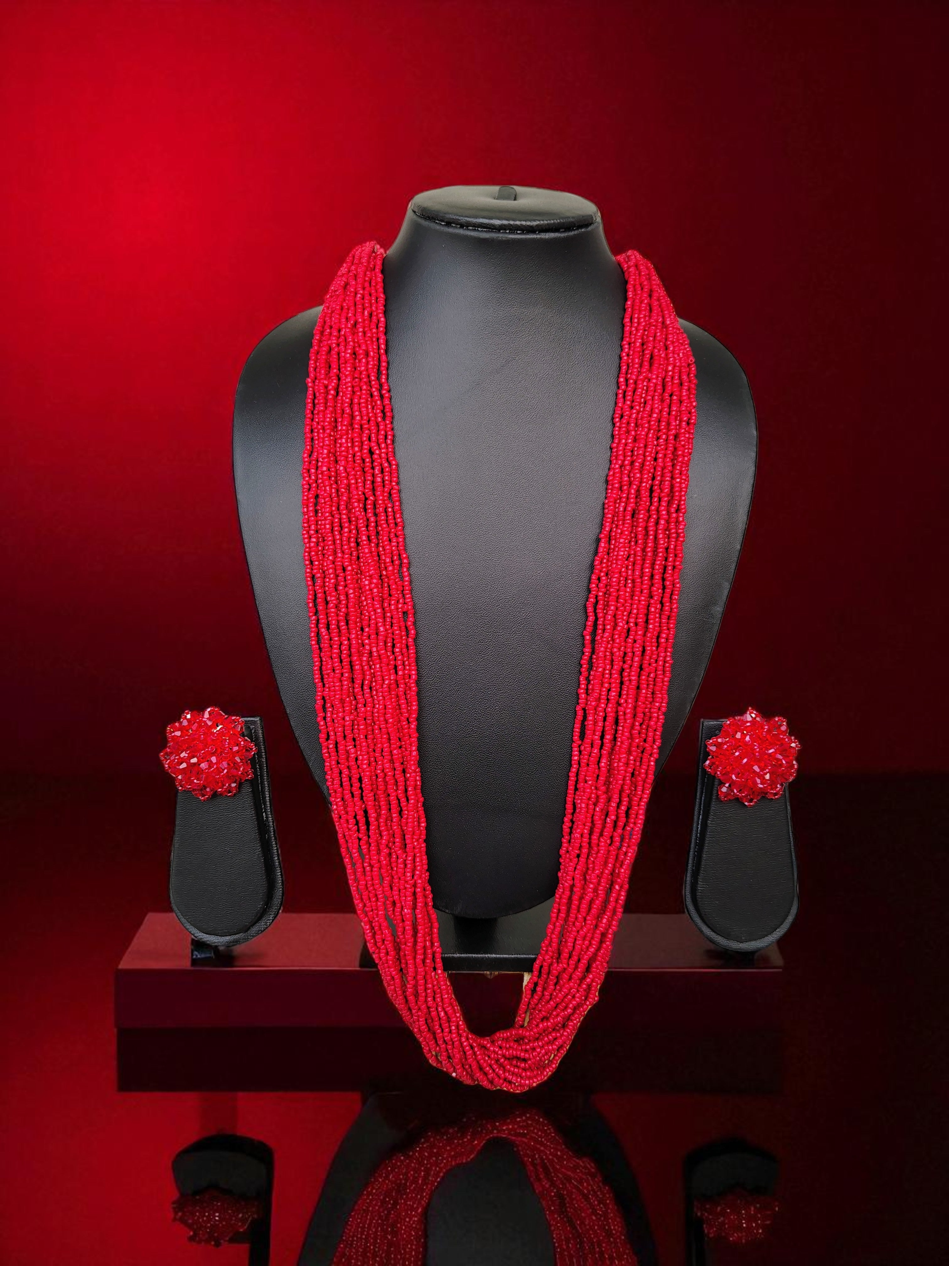 RangSaaz 20-Layer Luxe Long Beaded Necklace (With Optional Statement Earrings) - 16 Colors Available