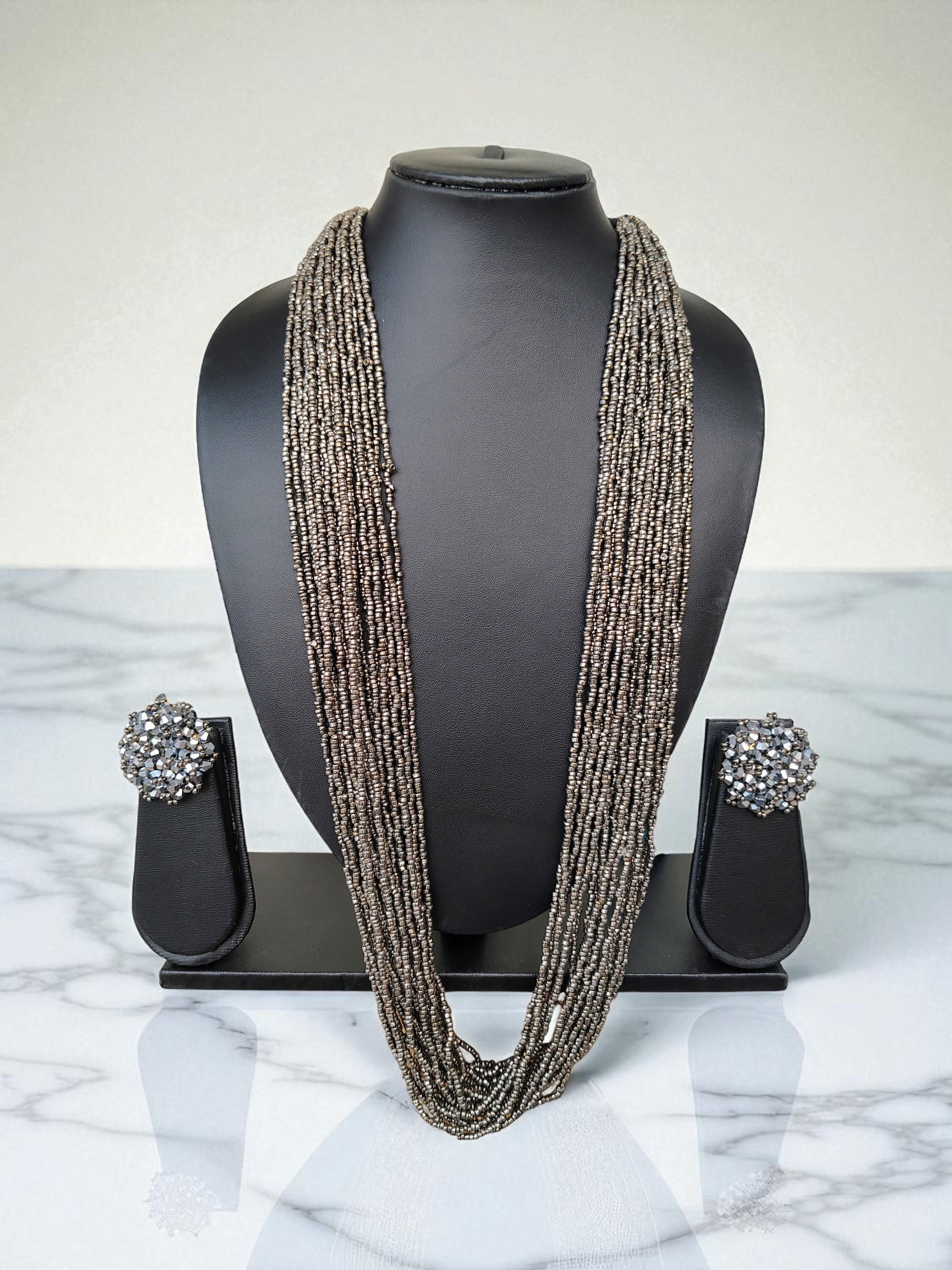 RangSaaz 20-Layer Luxe Long Beaded Necklace (With Optional Statement Earrings) - 16 Colors Available