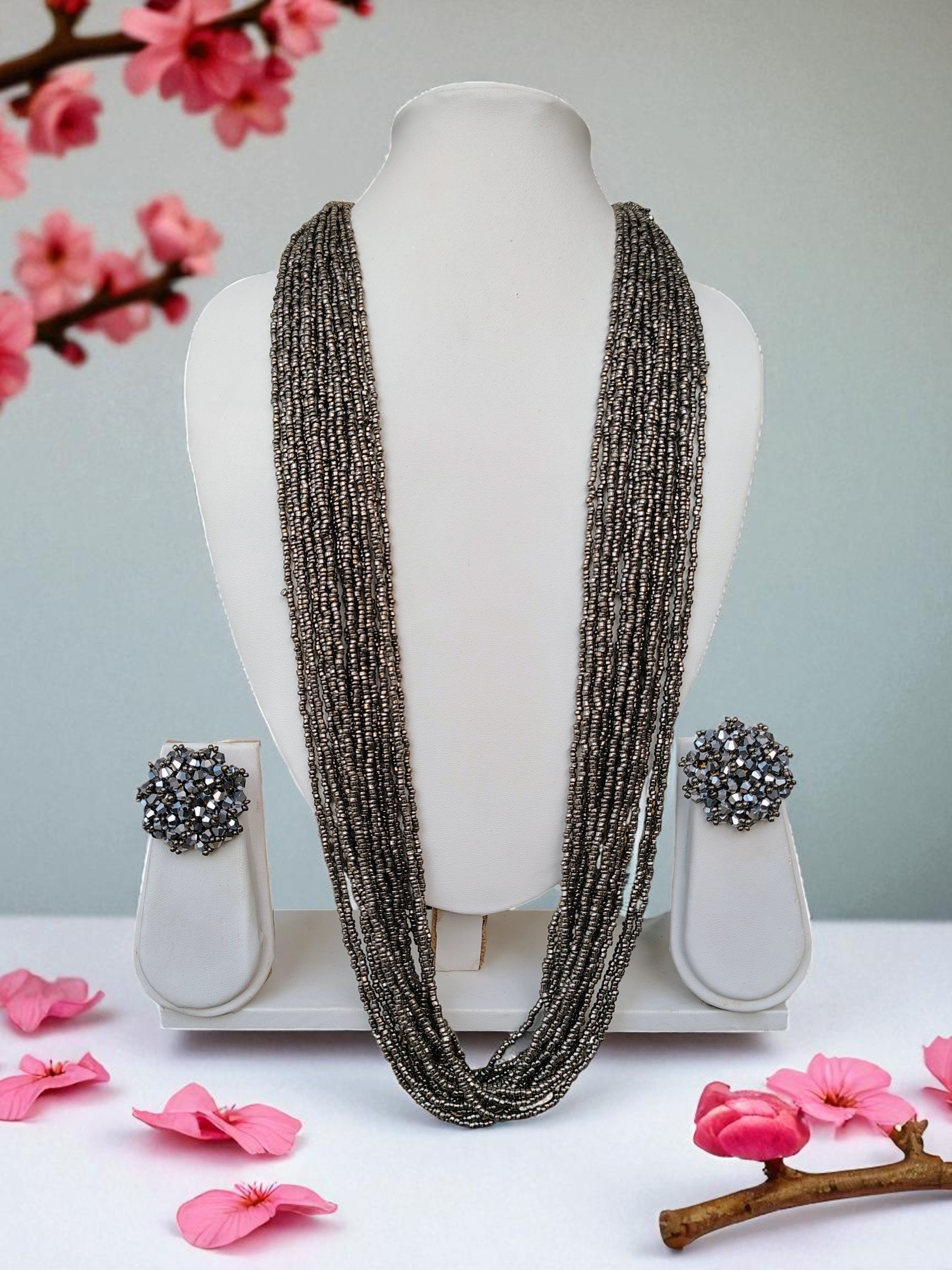 RangSaaz 20-Layer Luxe Long Beaded Necklace (With Optional Statement Earrings) - 16 Colors Available