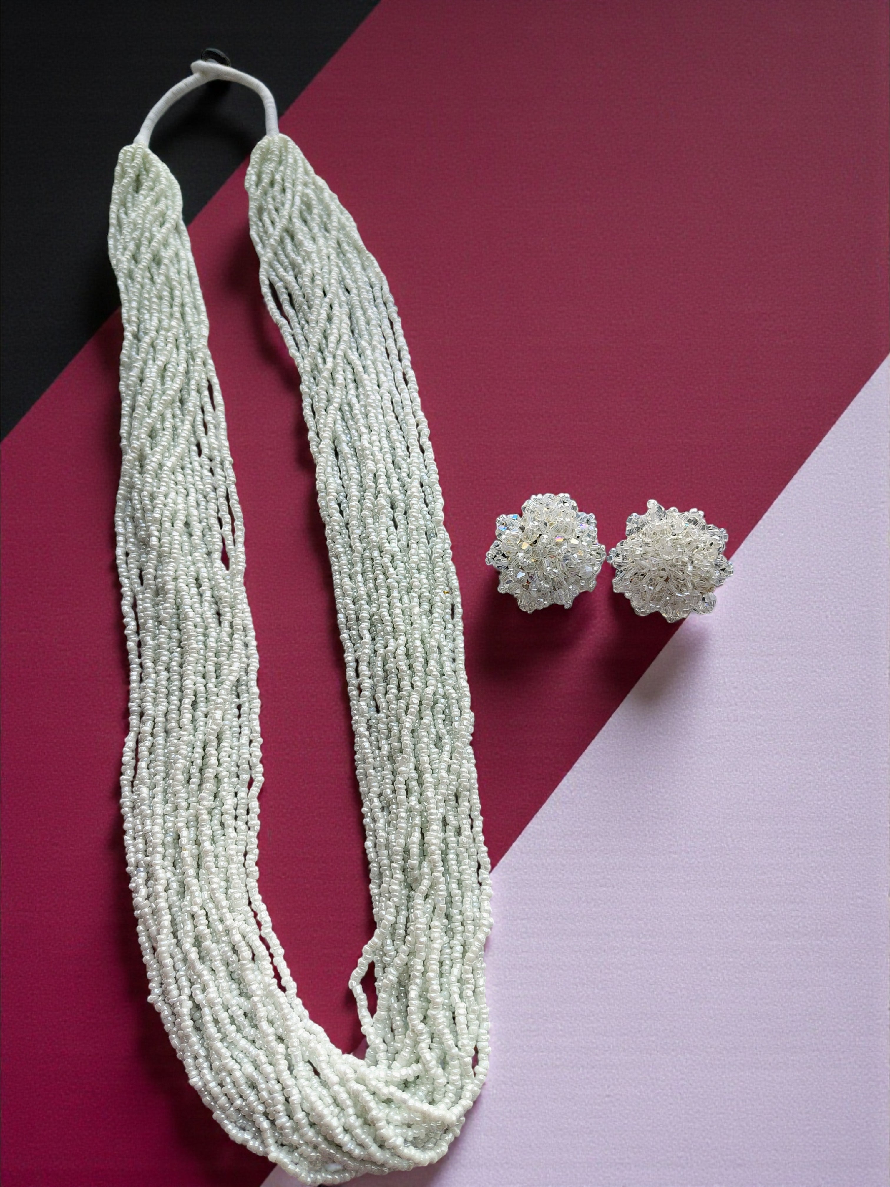 RangSaaz 20-Layer Luxe Long Beaded Necklace (With Optional Statement Earrings) - 16 Colors Available