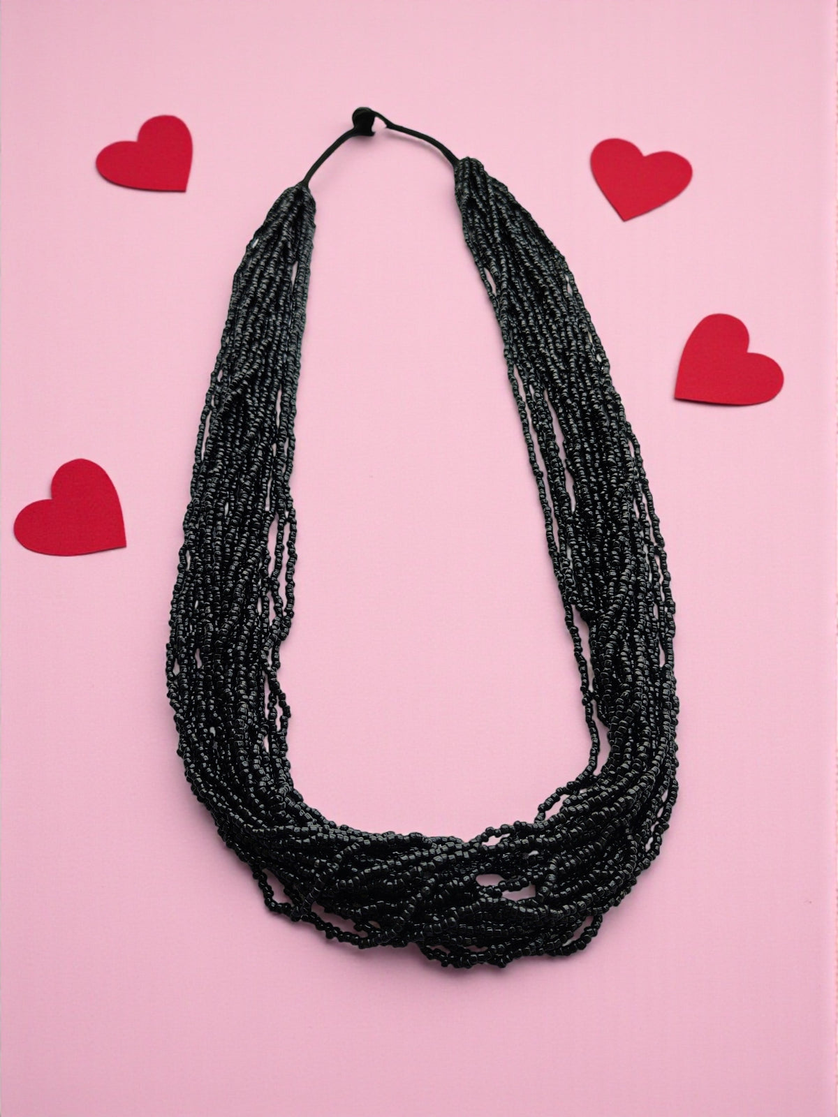 RangSaaz 20-Layer Luxe Long Beaded Necklace (With Optional Statement Earrings) - Only Necklace / Black