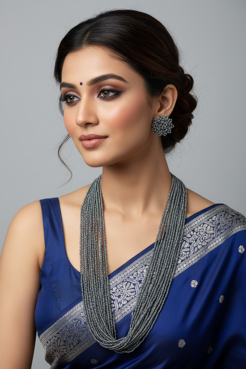 RangSaaz 20-Layer Luxe Long Beaded Necklace (With Optional Statement Earrings) - 16 Colors Available