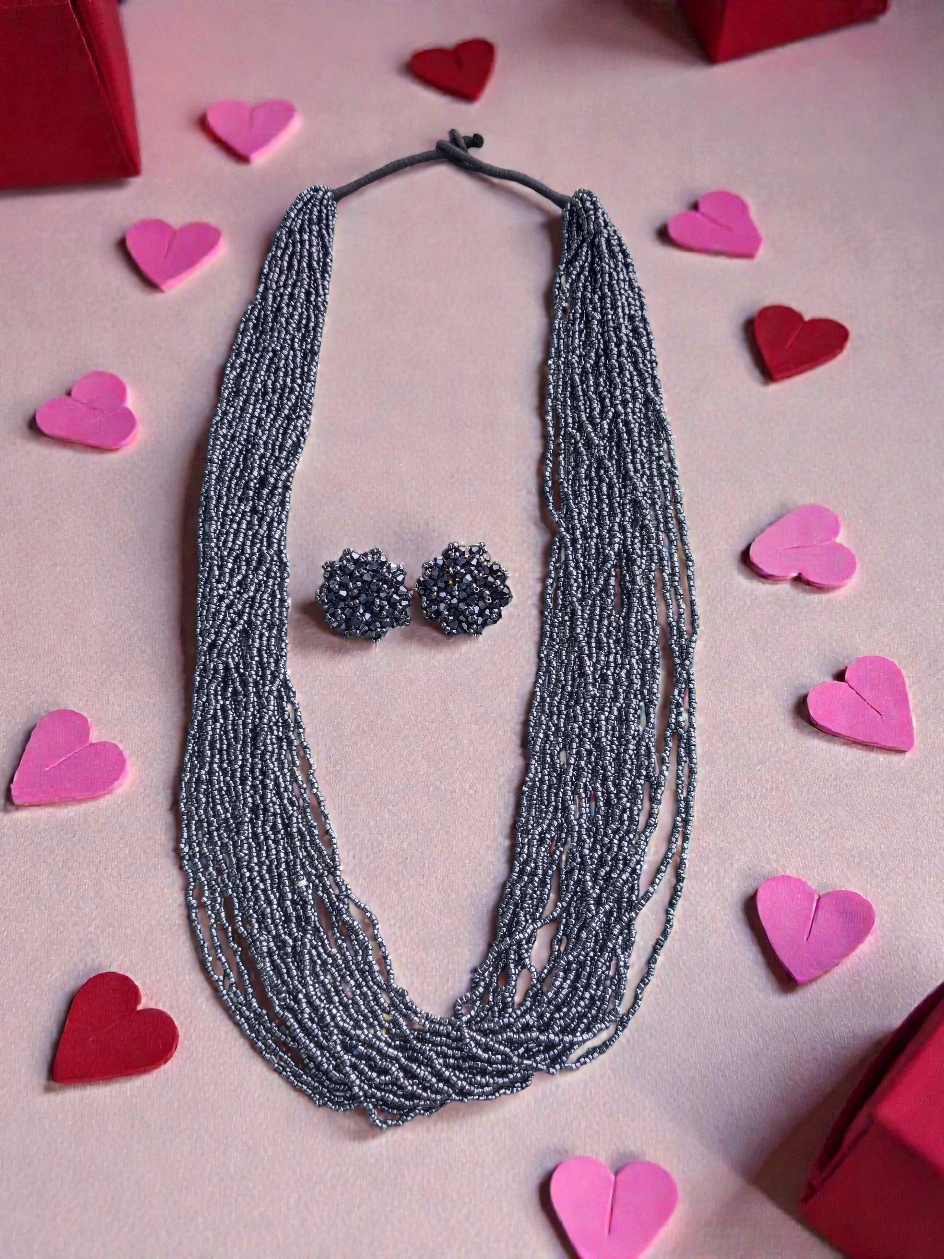 RangSaaz 20-Layer Luxe Long Beaded Necklace (With Optional Statement Earrings) - 16 Colors Available