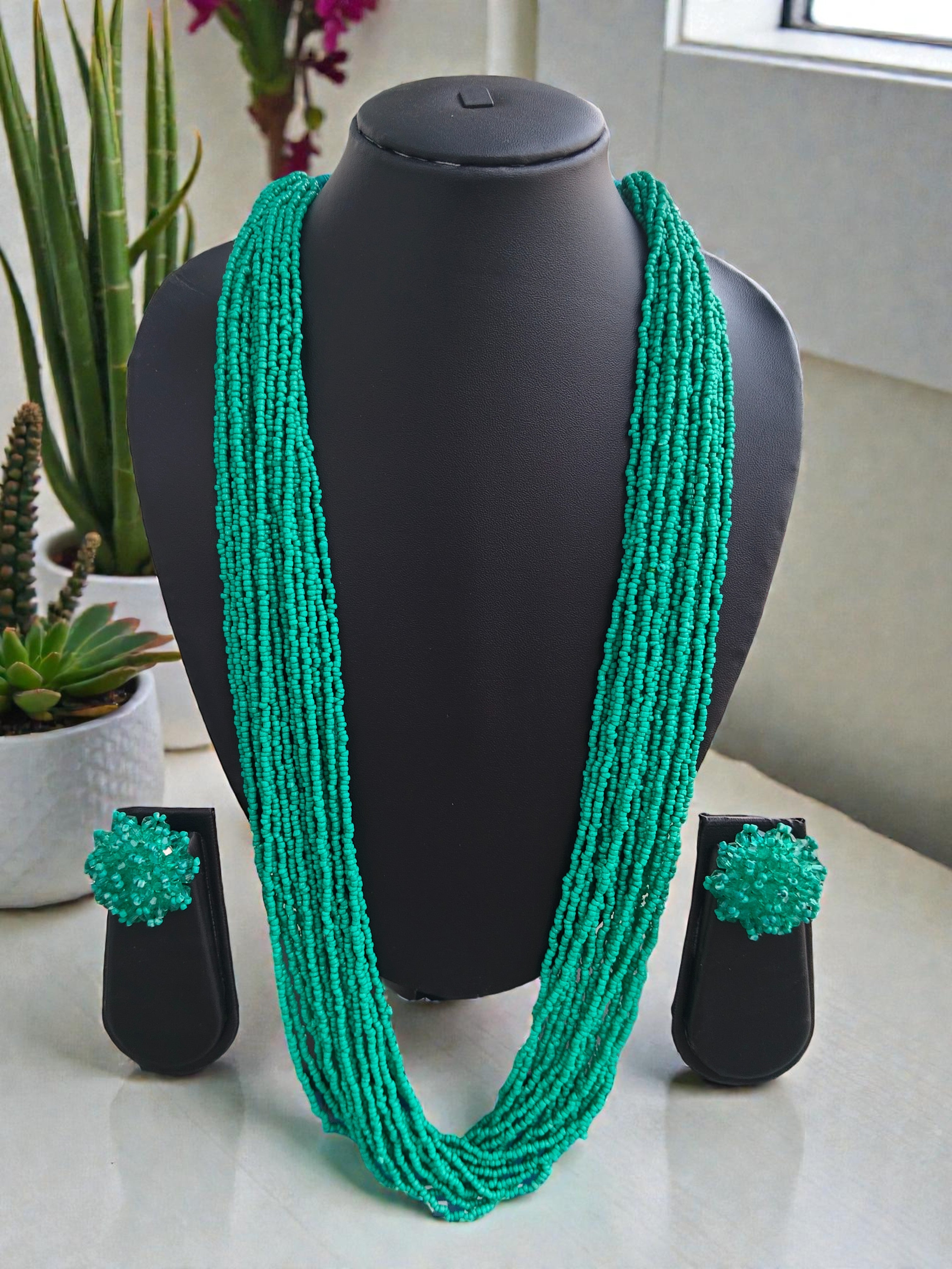 RangSaaz 20-Layer Luxe Long Beaded Necklace (With Optional Statement Earrings) - 16 Colors Available