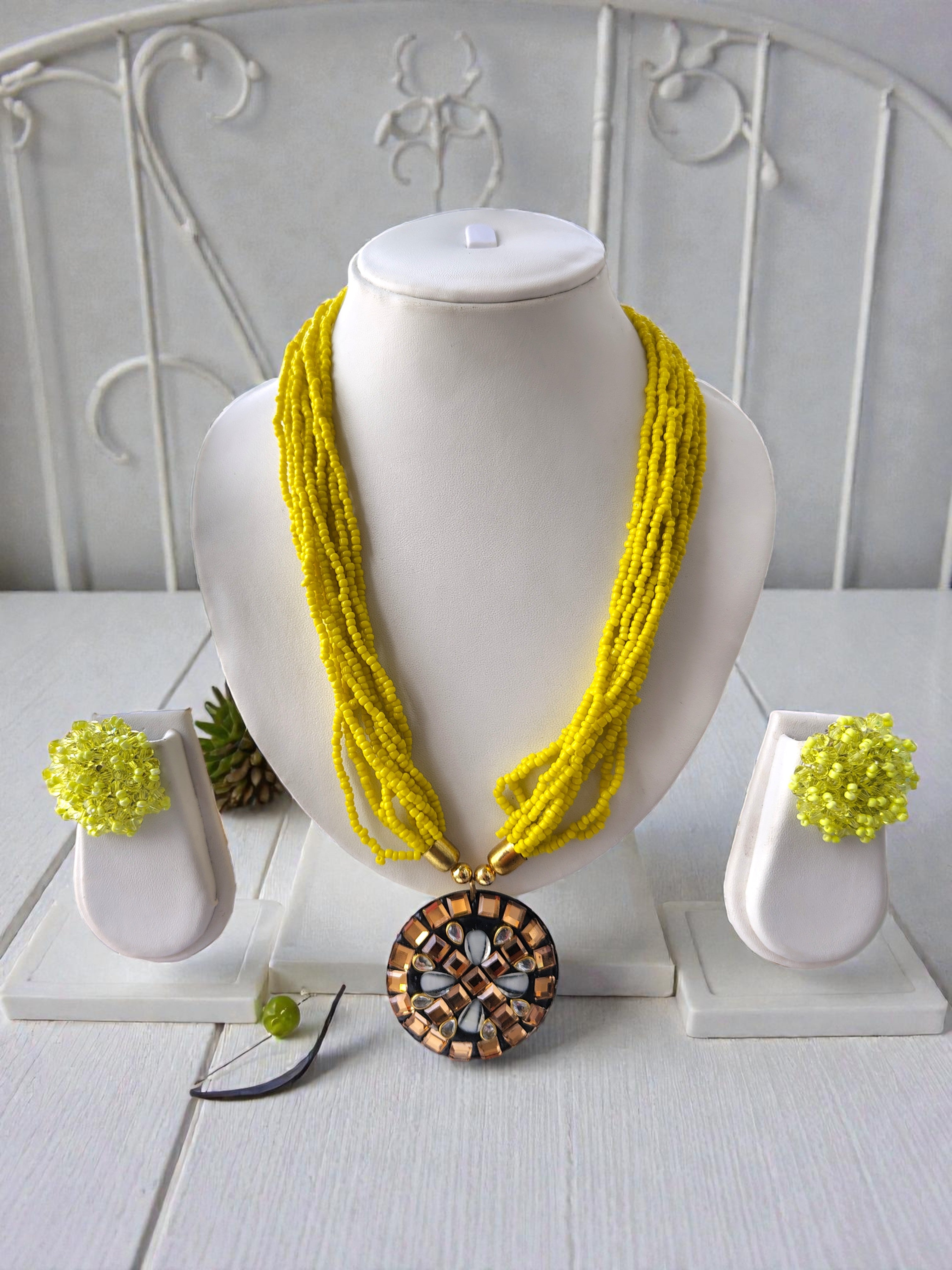 Occasion Wear Multi-Strand Mosaic Necklace Set- 9 Colours Available