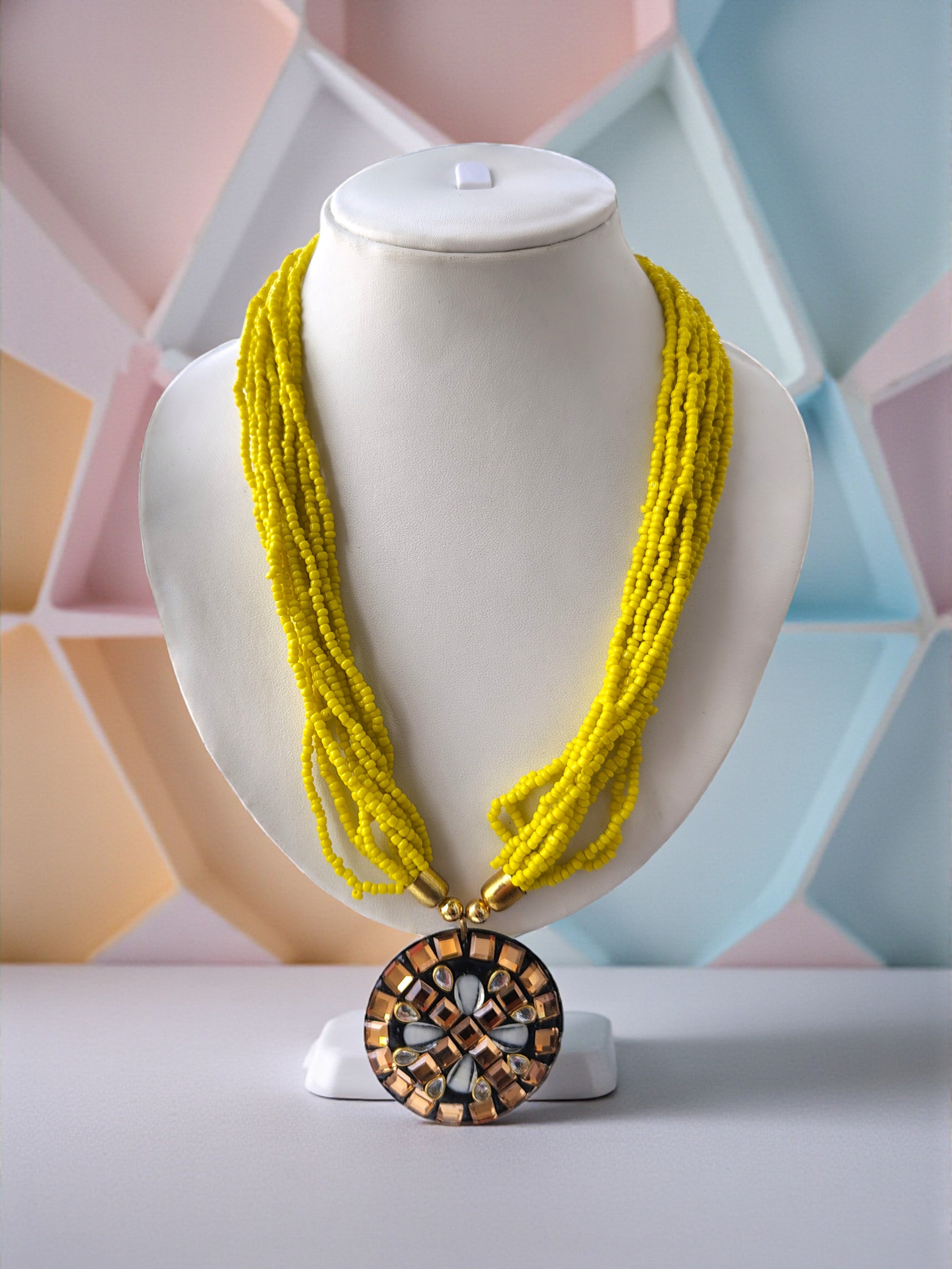 Occasion Wear Multi-Strand Mosaic Necklace Set- 9 Colours Available