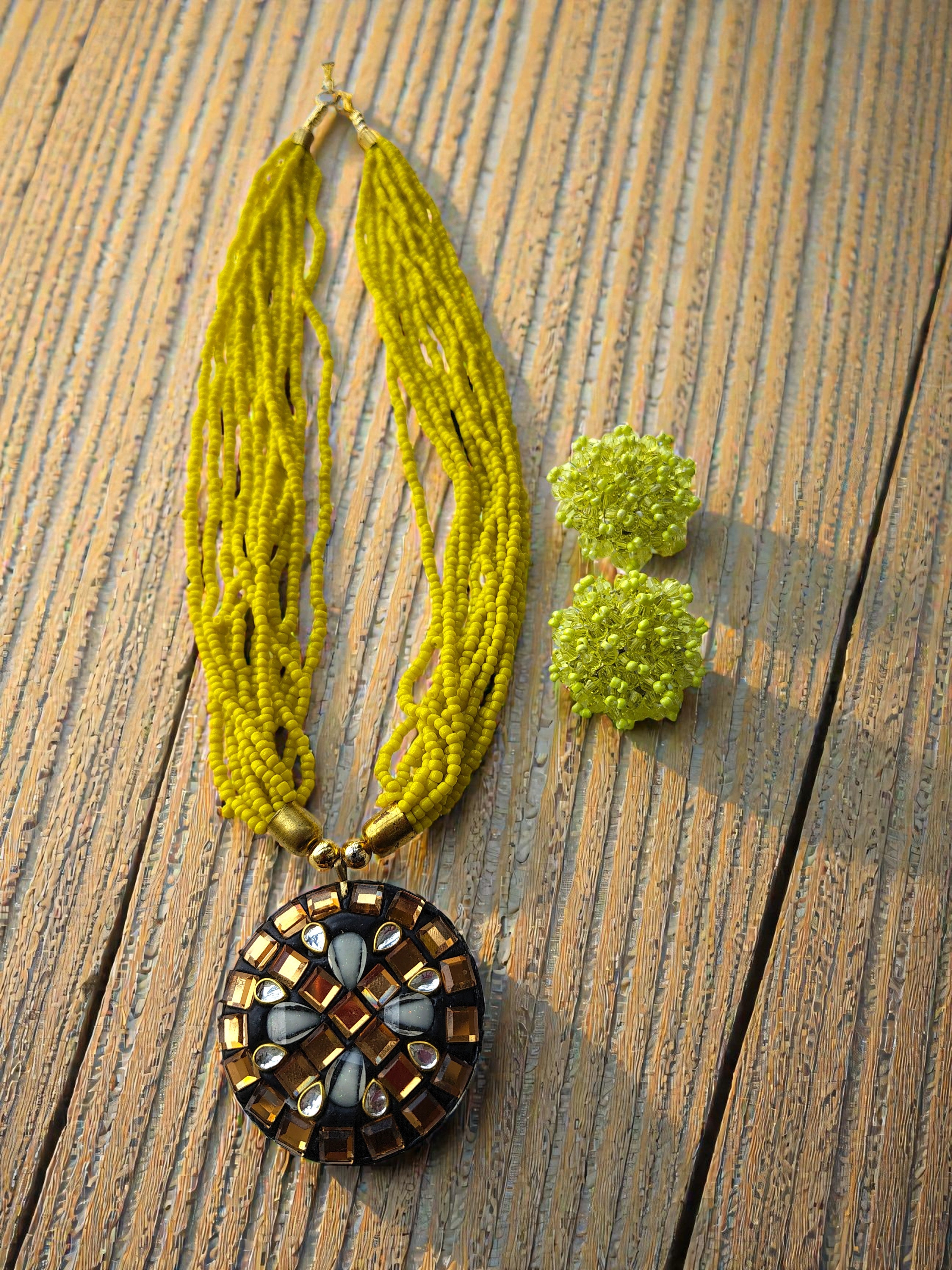 Occasion Wear Multi-Strand Mosaic Necklace Set- 9 Colours Available
