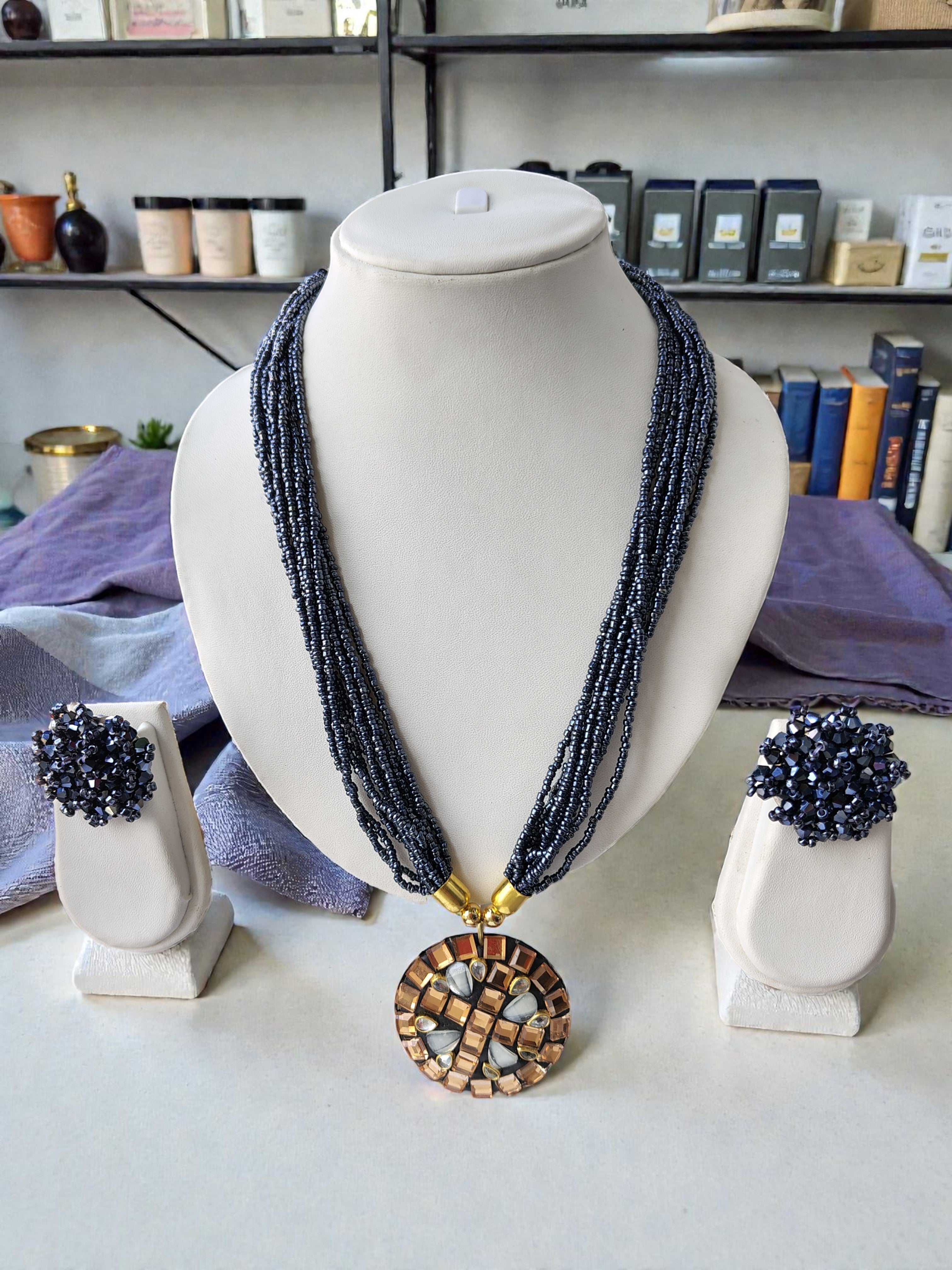Occasion Wear Multi-Strand Mosaic Necklace Set- 9 Colours Available