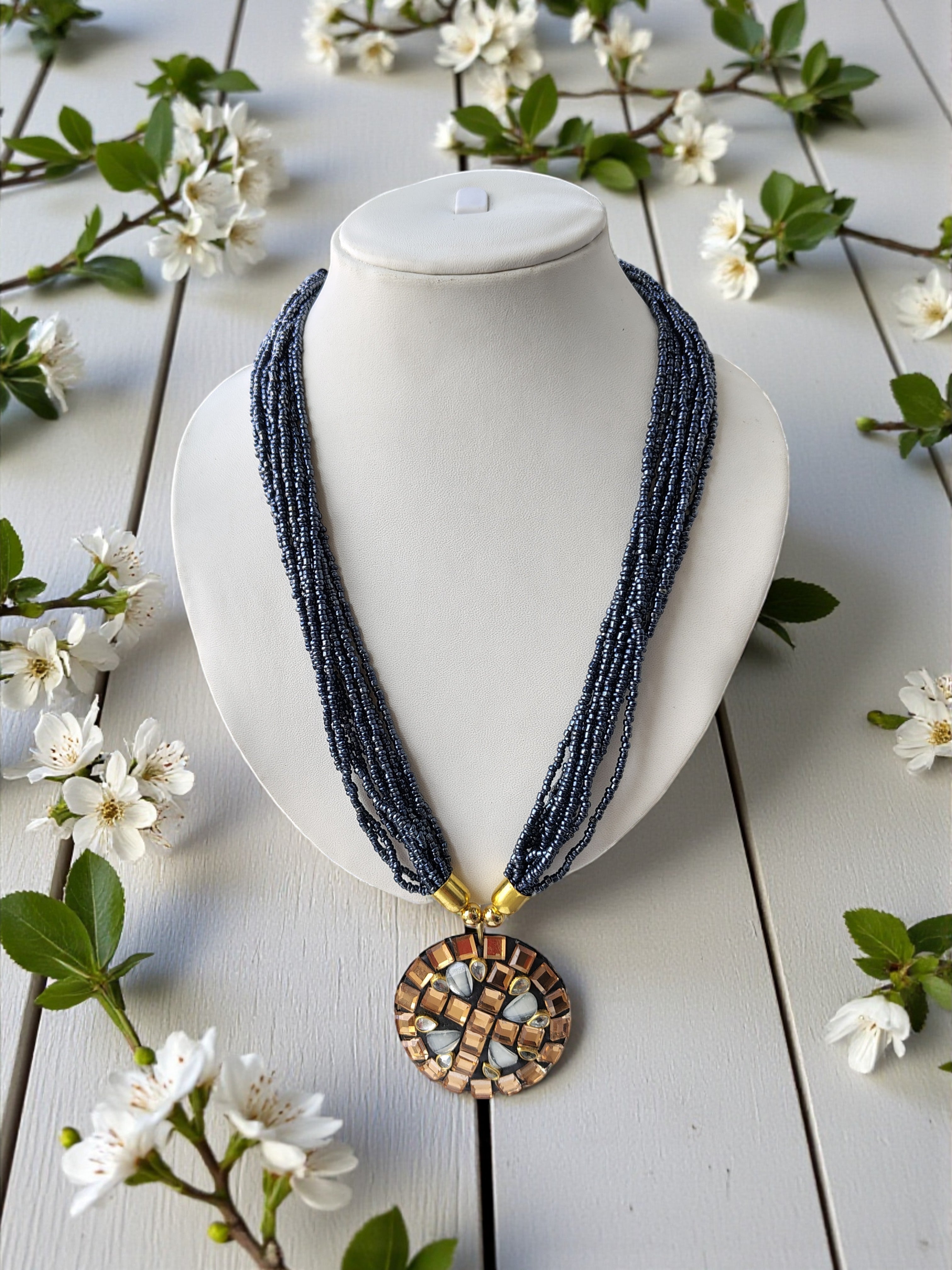 Occasion Wear Multi-Strand Mosaic Necklace Set- 9 Colours Available