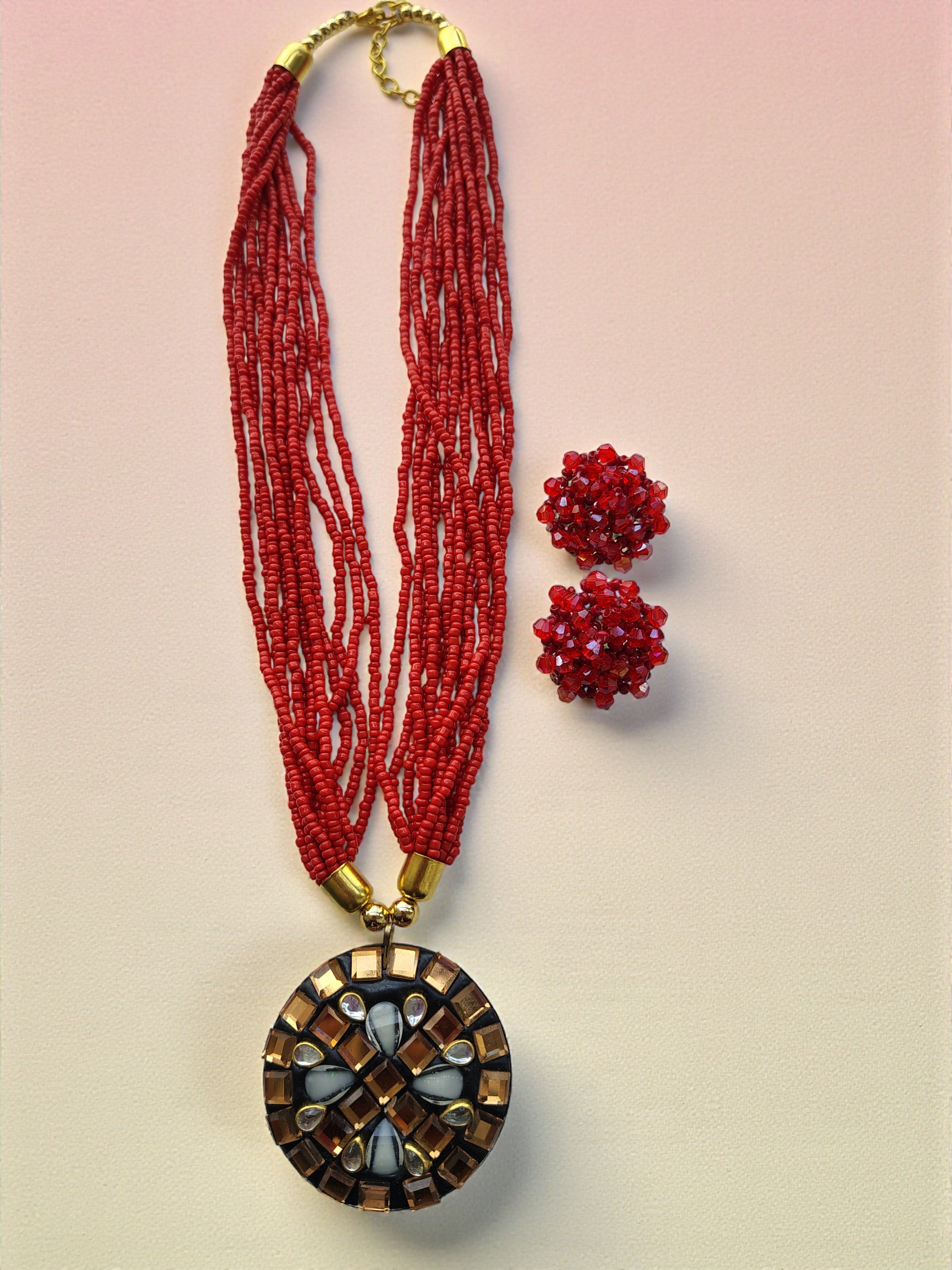 Occasion Wear Multi-Strand Mosaic Necklace Set- 9 Colours Available