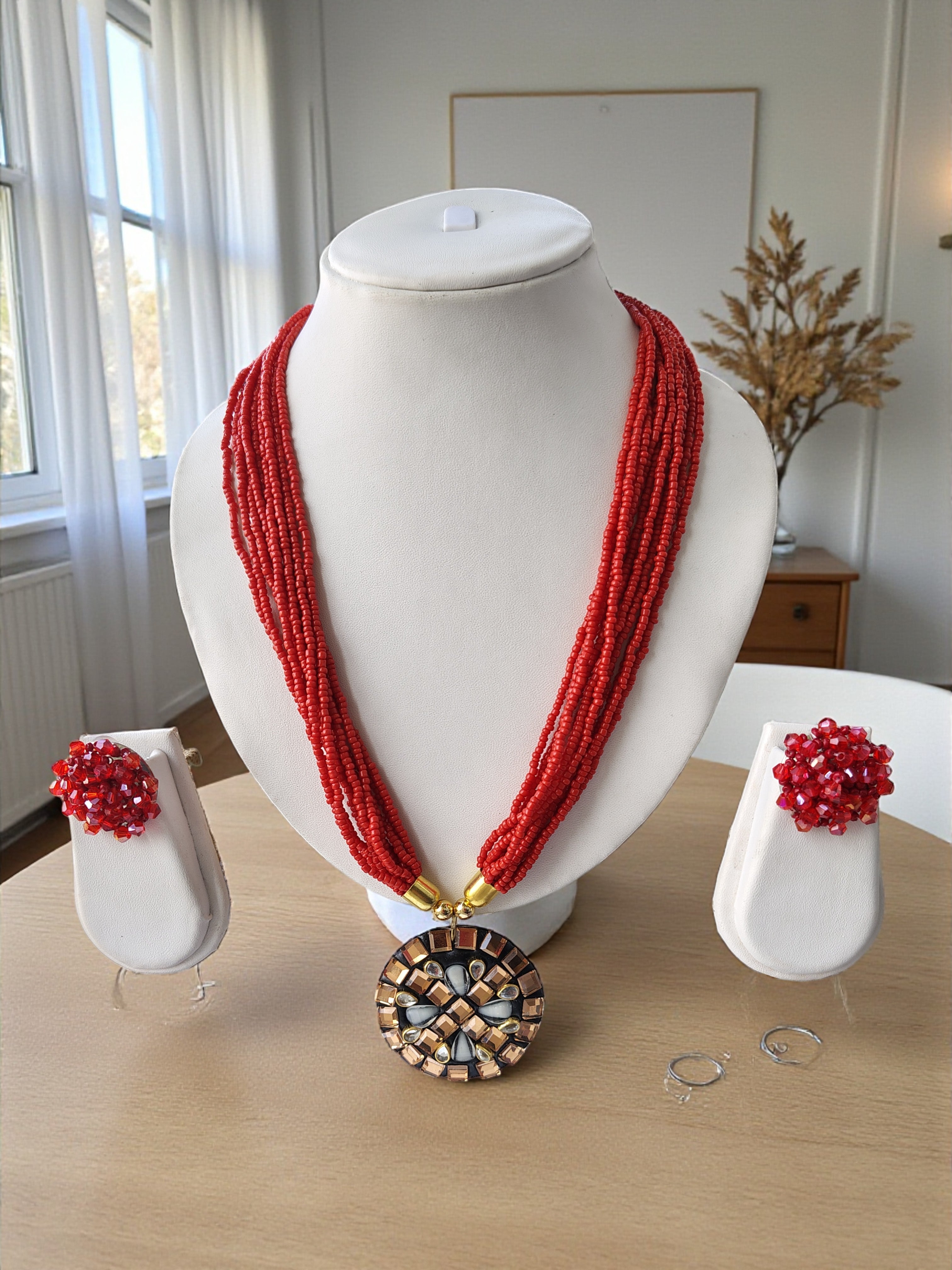 Occasion Wear Multi-Strand Mosaic Necklace Set- 9 Colours Available