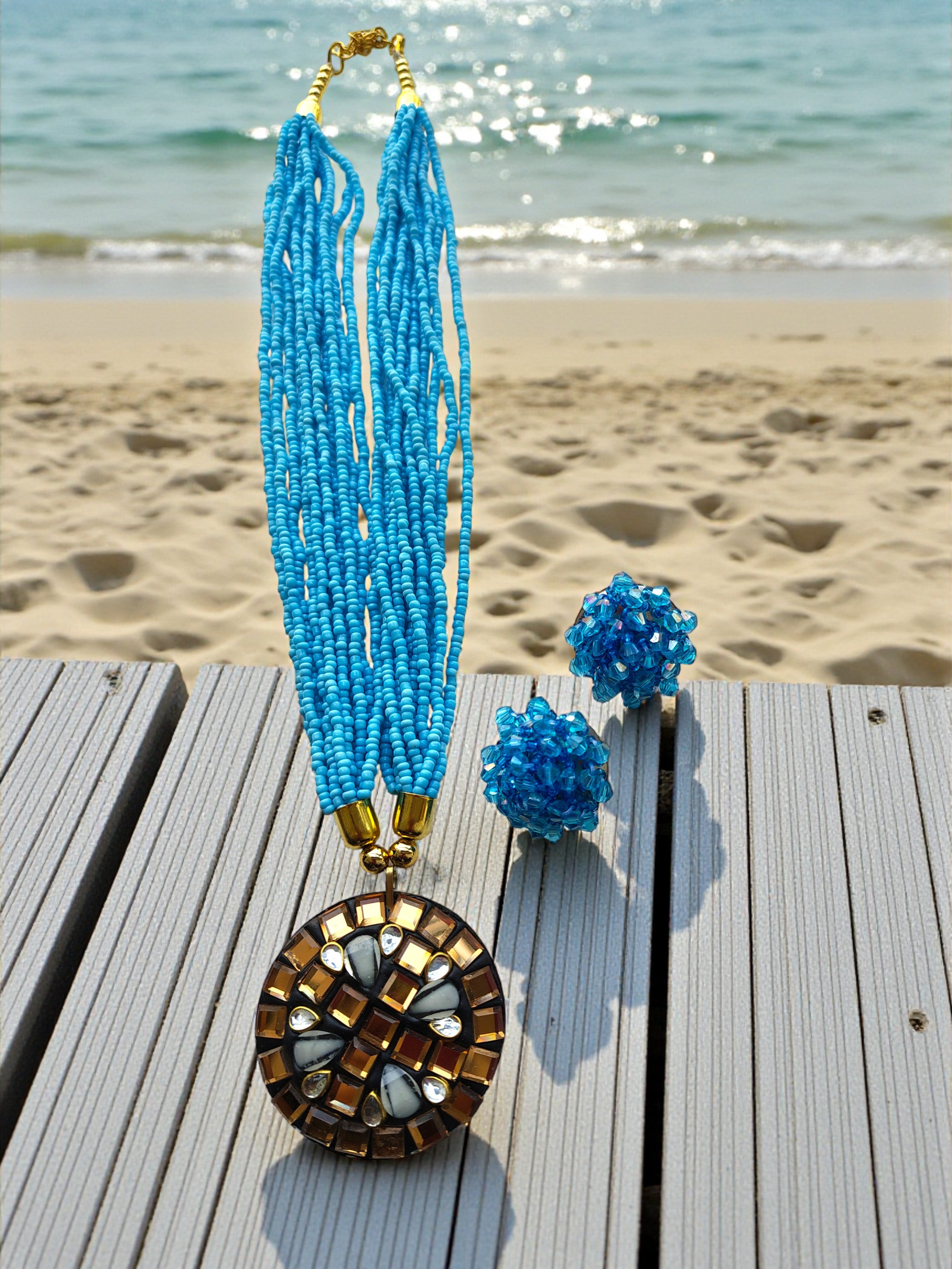 Occasion Wear Multi-Strand Mosaic Necklace Set- 9 Colours Available