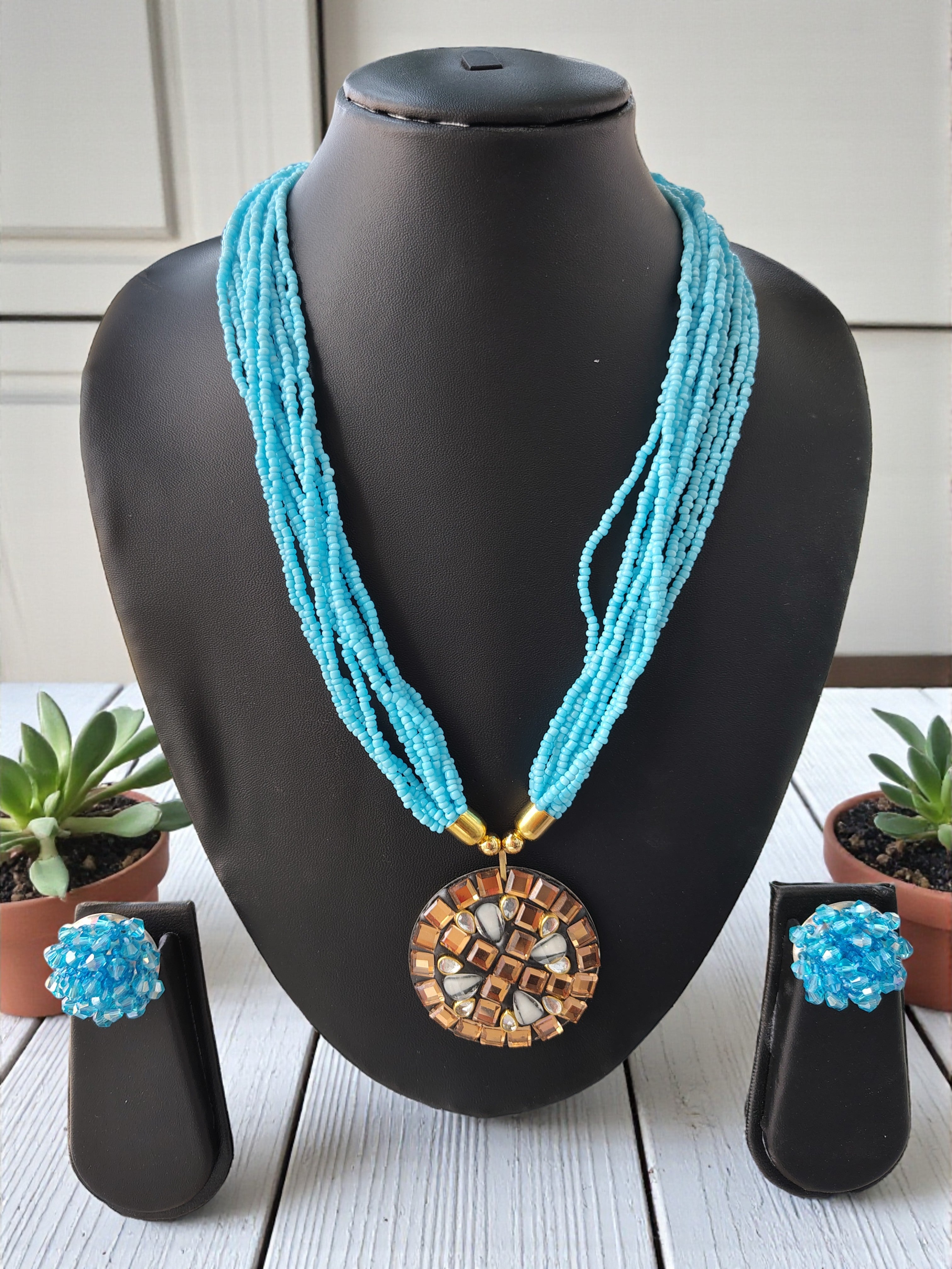 Occasion Wear Multi-Strand Mosaic Necklace Set- 9 Colours Available