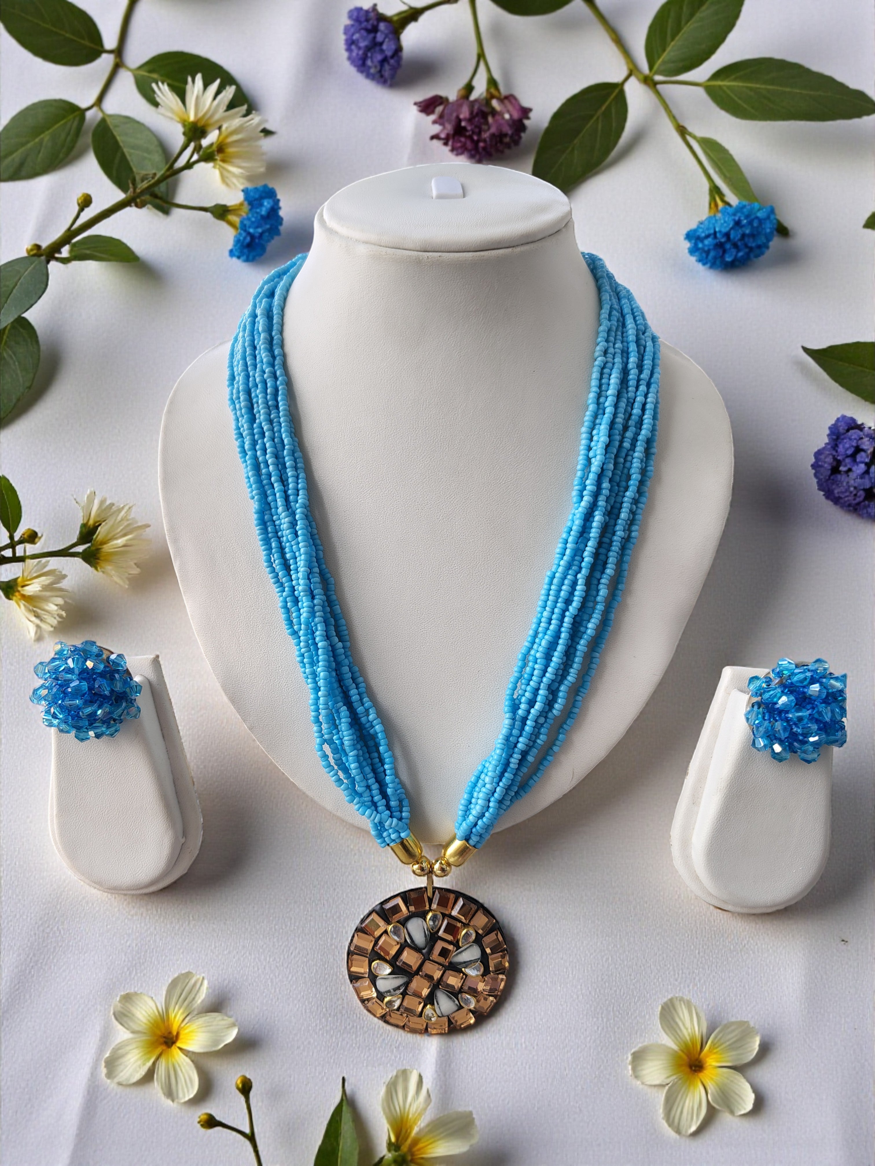 Occasion Wear Multi-Strand Mosaic Necklace Set- 9 Colours Available