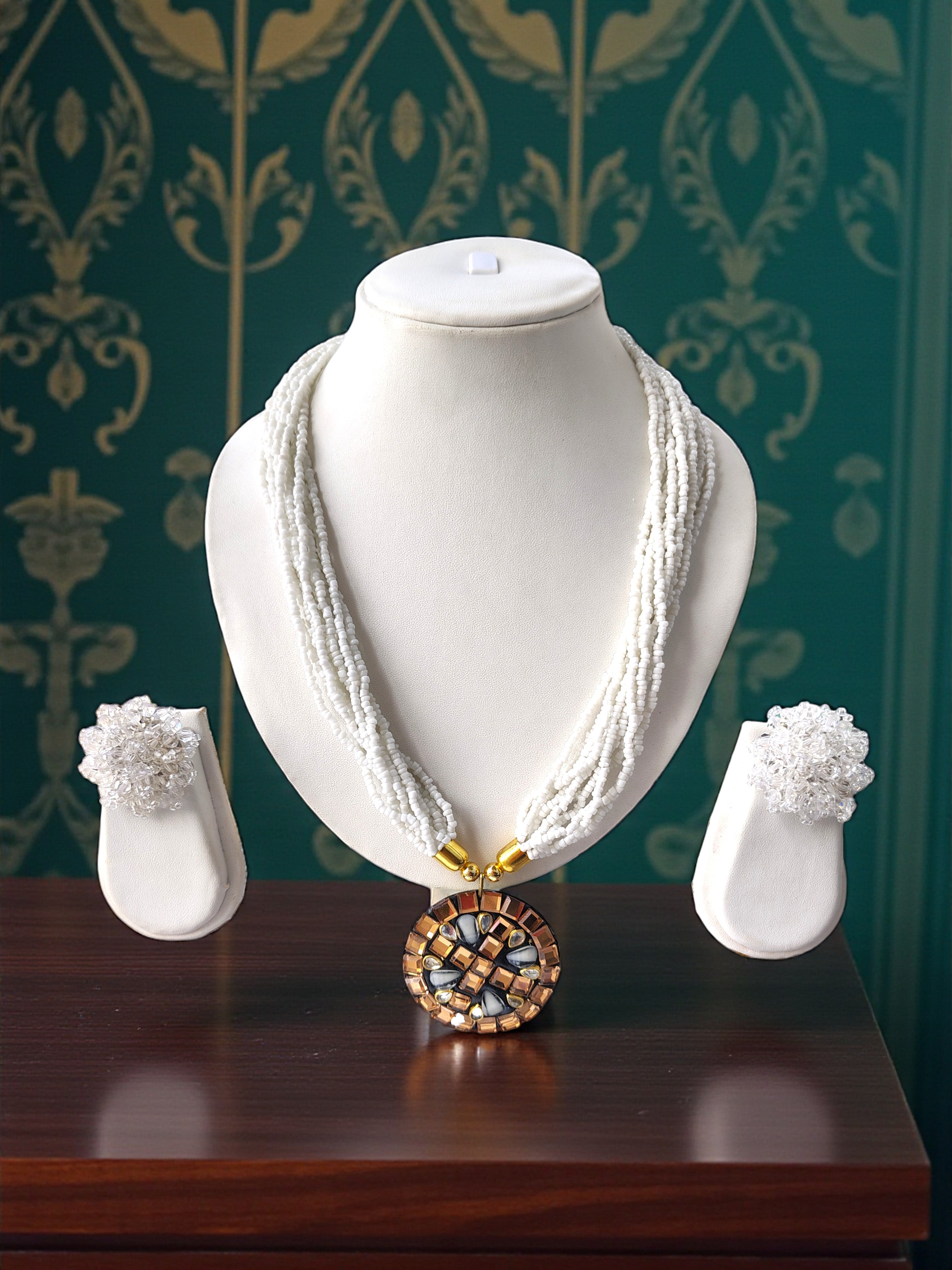 Occasion Wear Multi-Strand Mosaic Necklace Set- 9 Colours Available