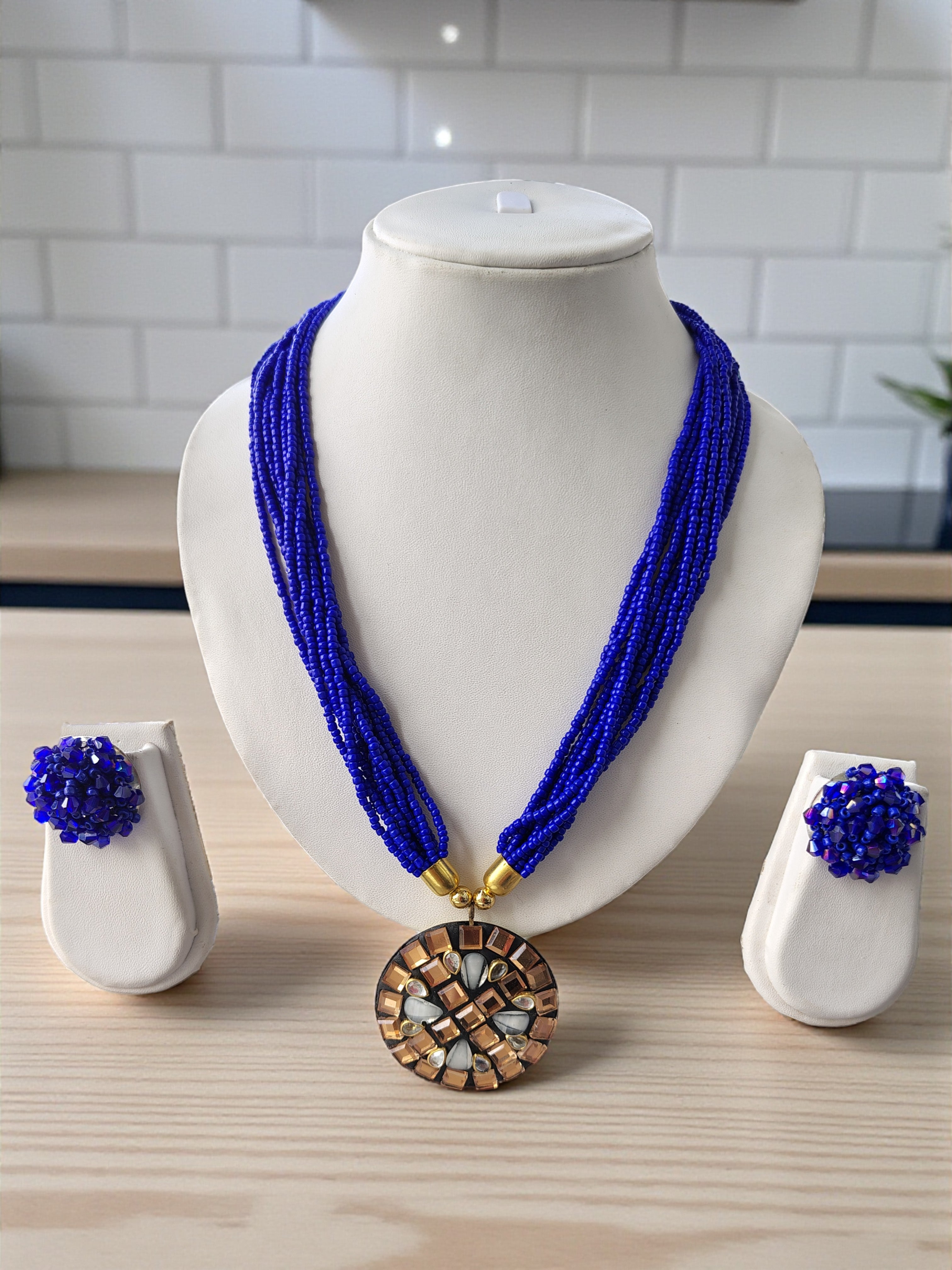 Occasion Wear Multi-Strand Mosaic Necklace Set- 9 Colours Available