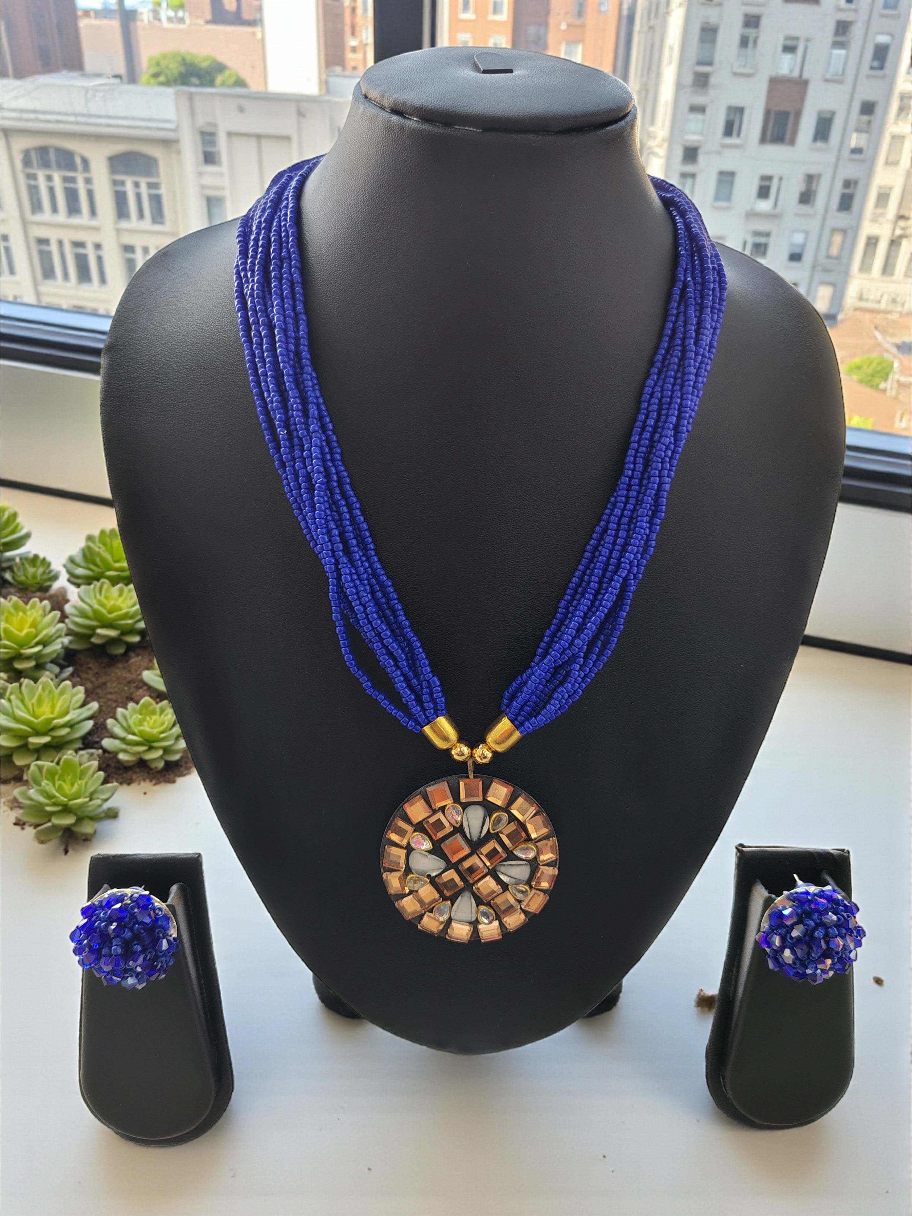 Occasion Wear Multi-Strand Mosaic Necklace Set- 9 Colours Available