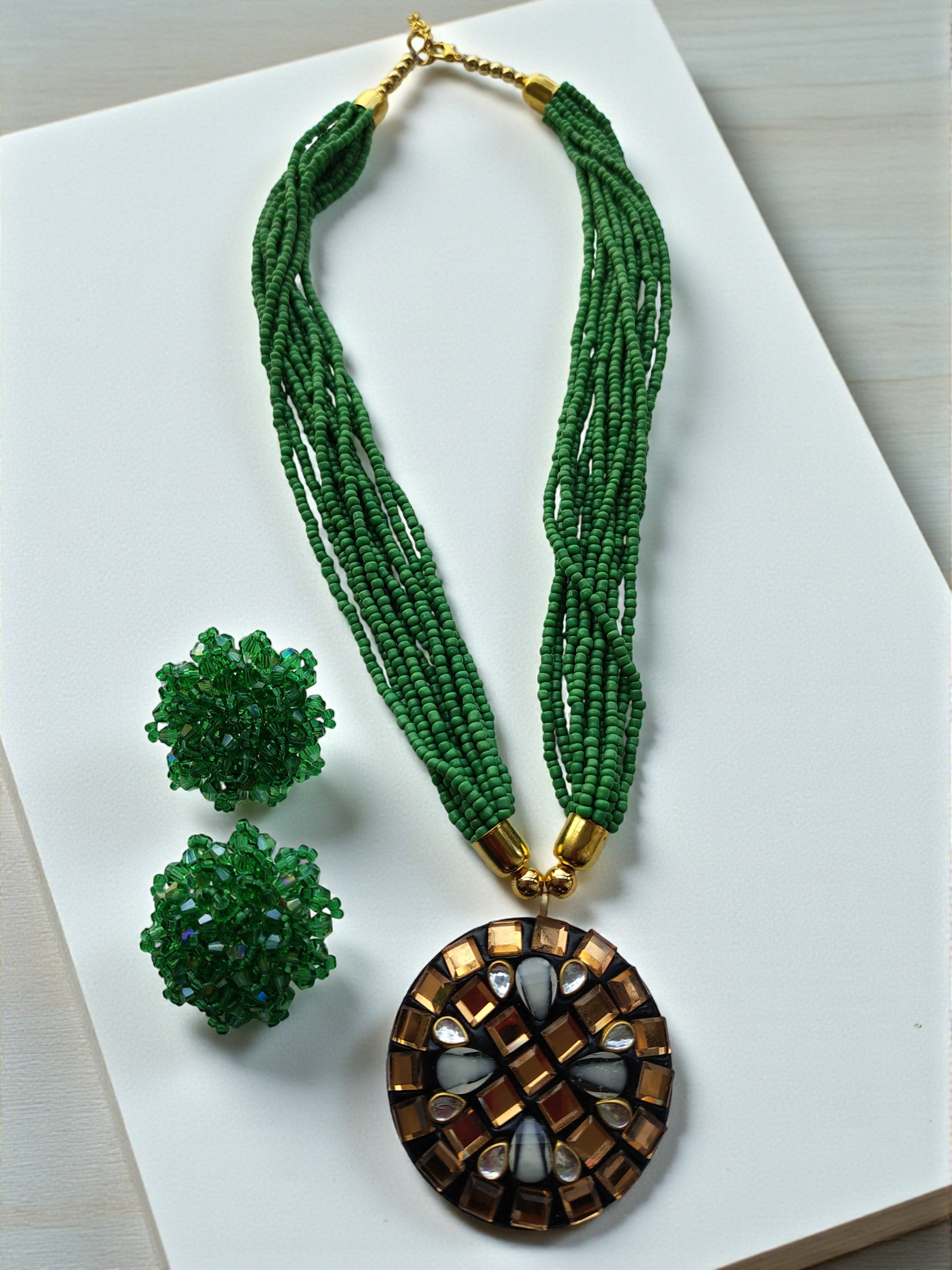 Occasion Wear Multi-Strand Mosaic Necklace Set- 9 Colours Available
