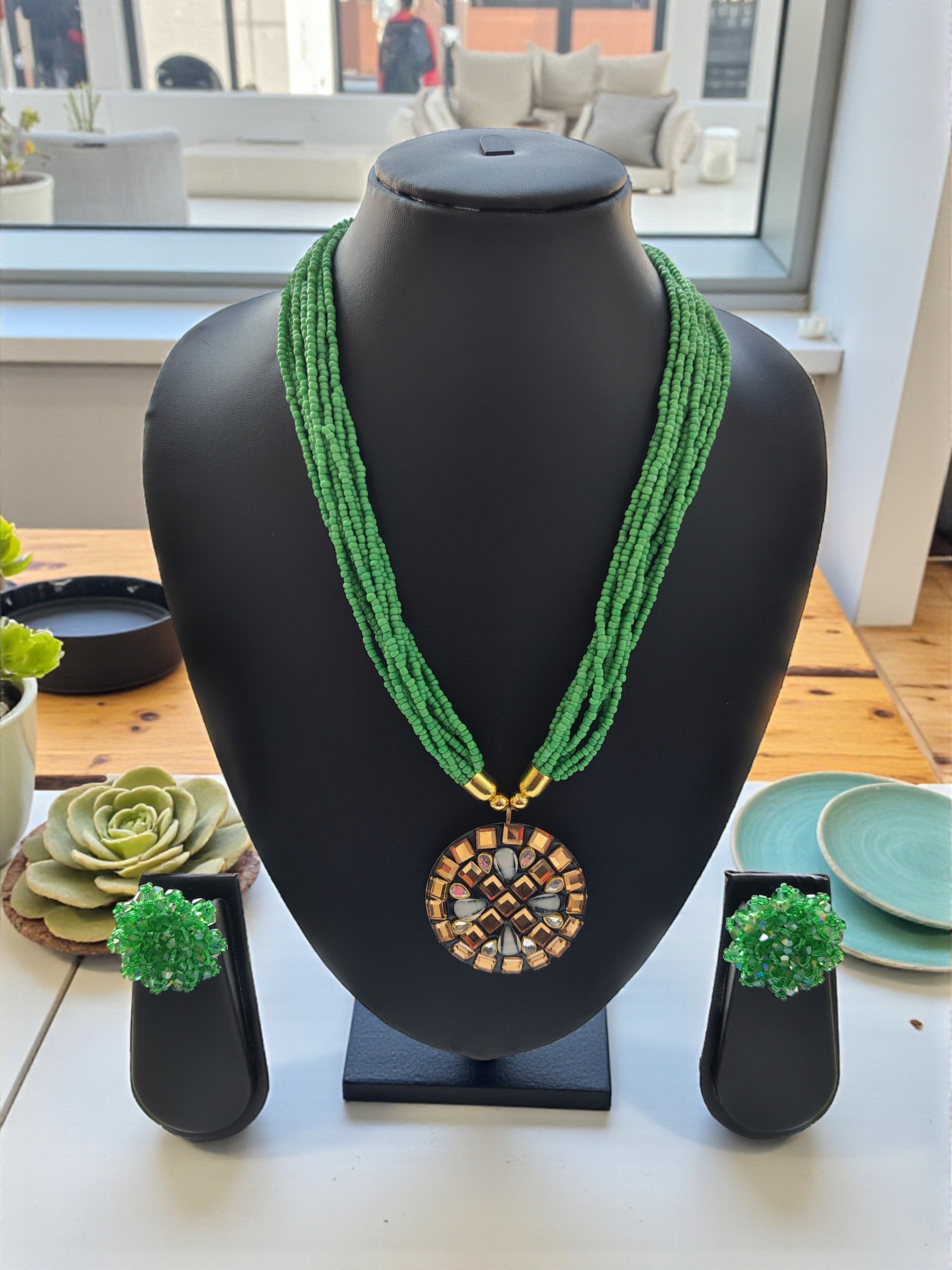 Occasion Wear Multi-Strand Mosaic Necklace Set- 9 Colours Available