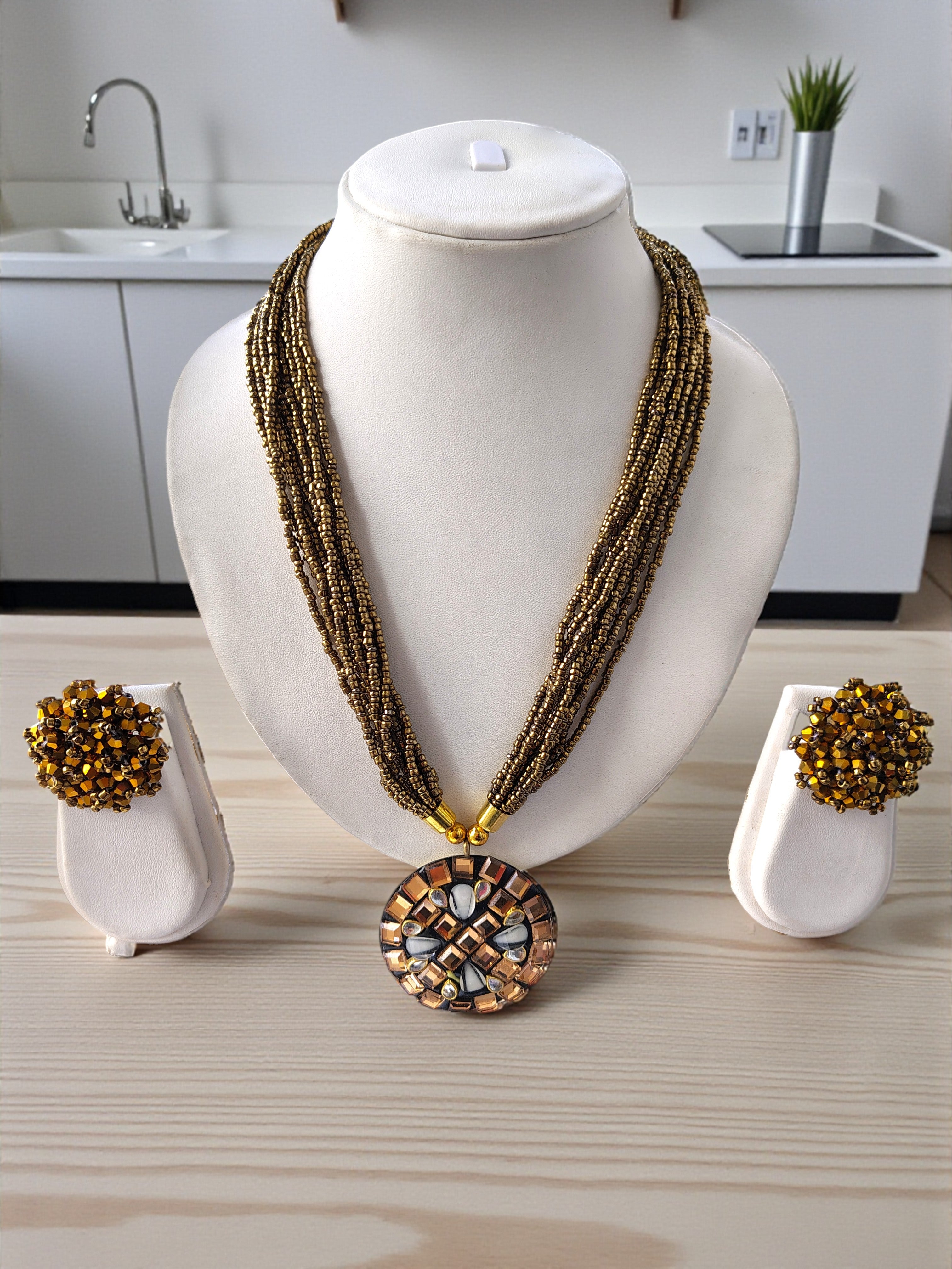 Occasion Wear Multi-Strand Mosaic Necklace Set- 9 Colours Available