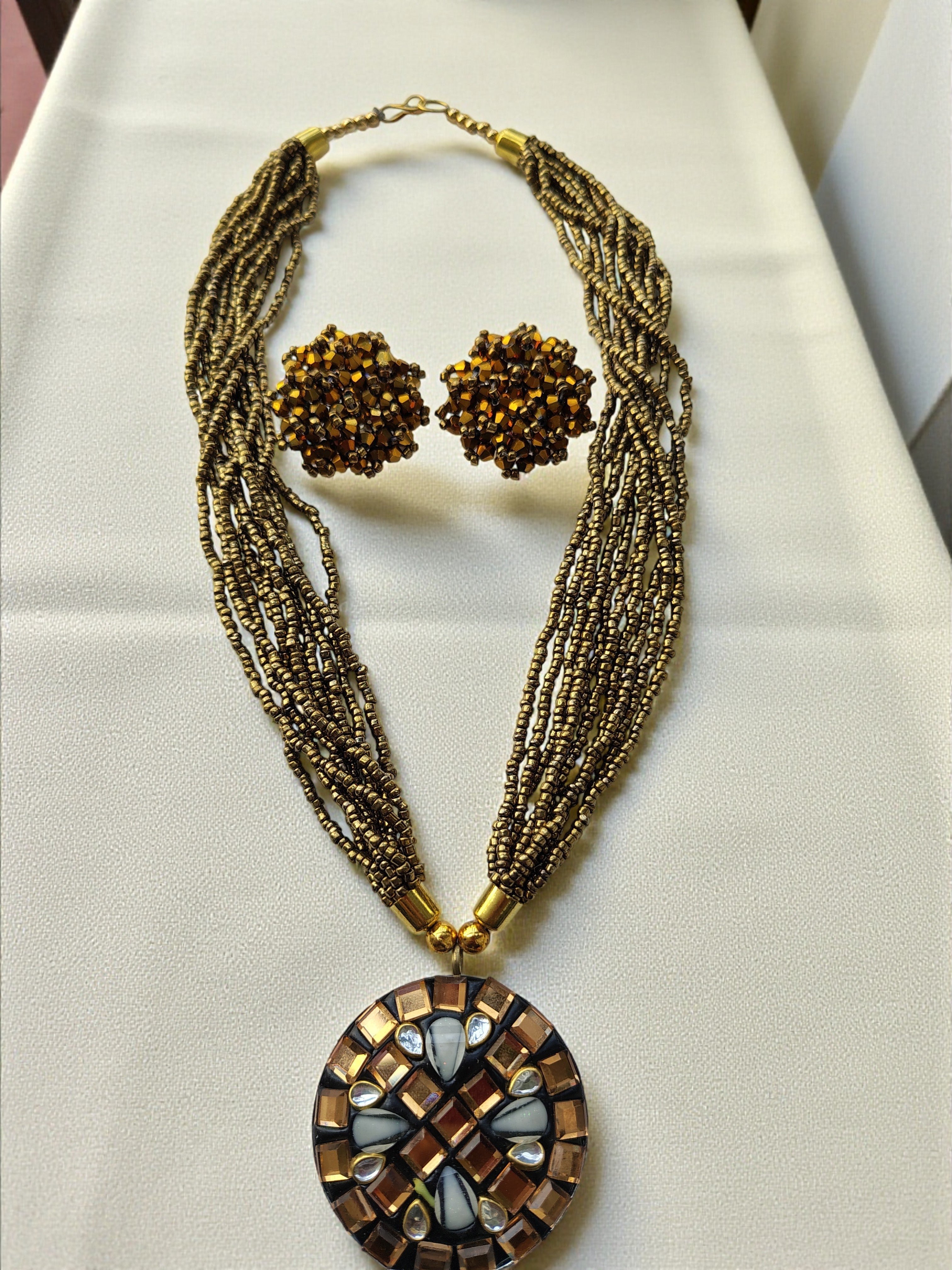 Occasion Wear Multi-Strand Mosaic Necklace Set- 9 Colours Available
