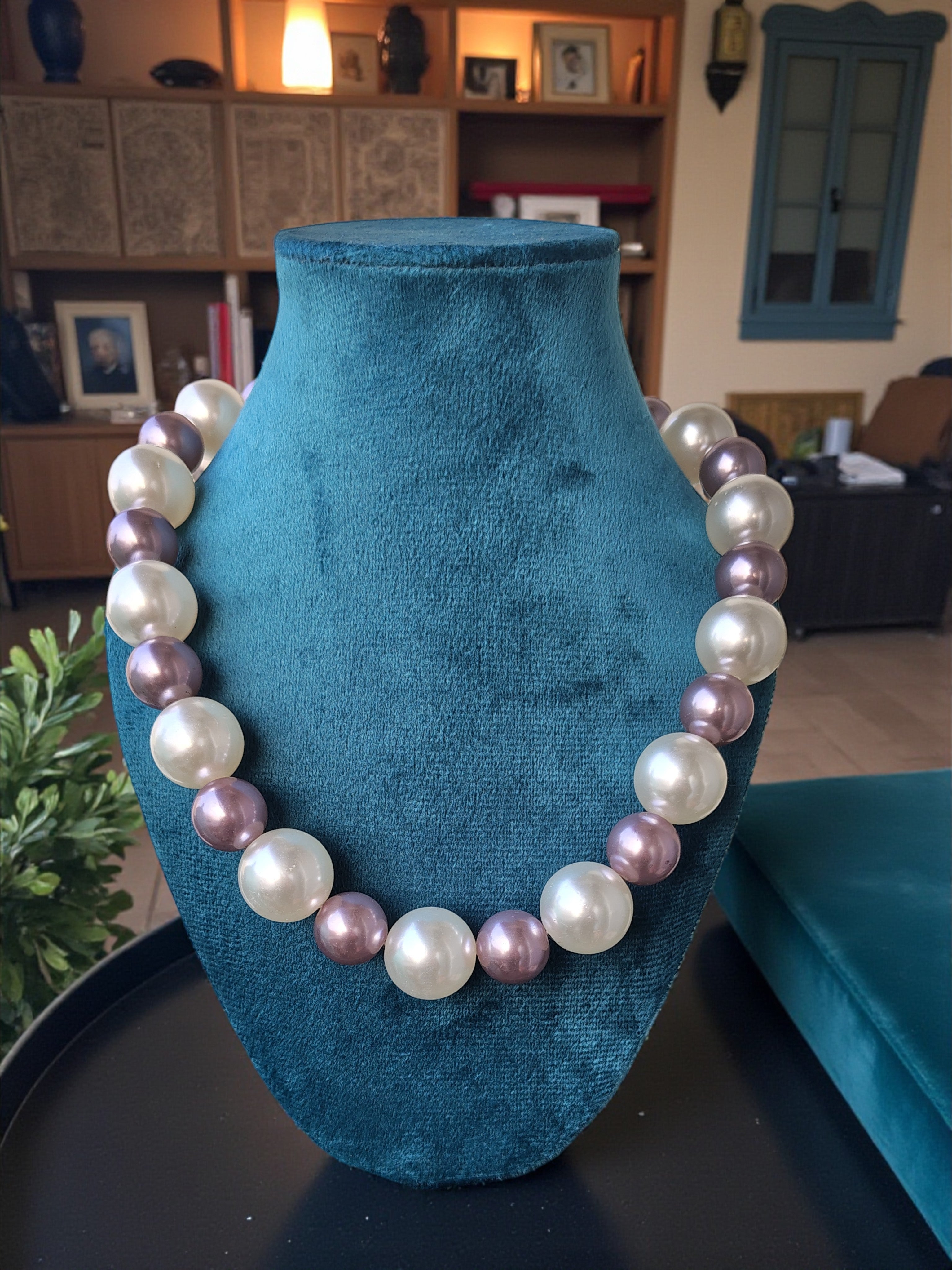 White & Lavender Pearl Statement Necklace