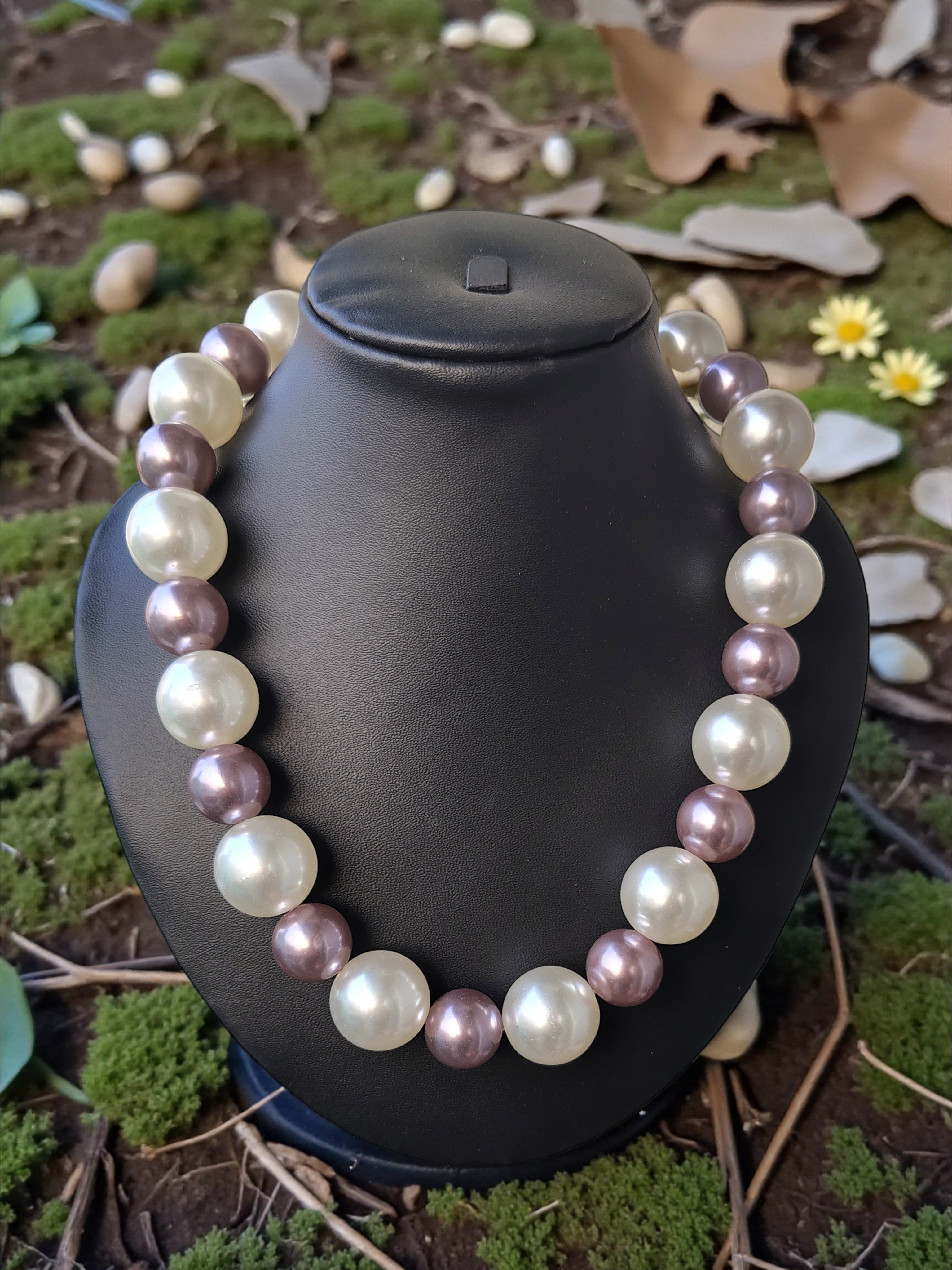 White & Lavender Pearl Statement Necklace