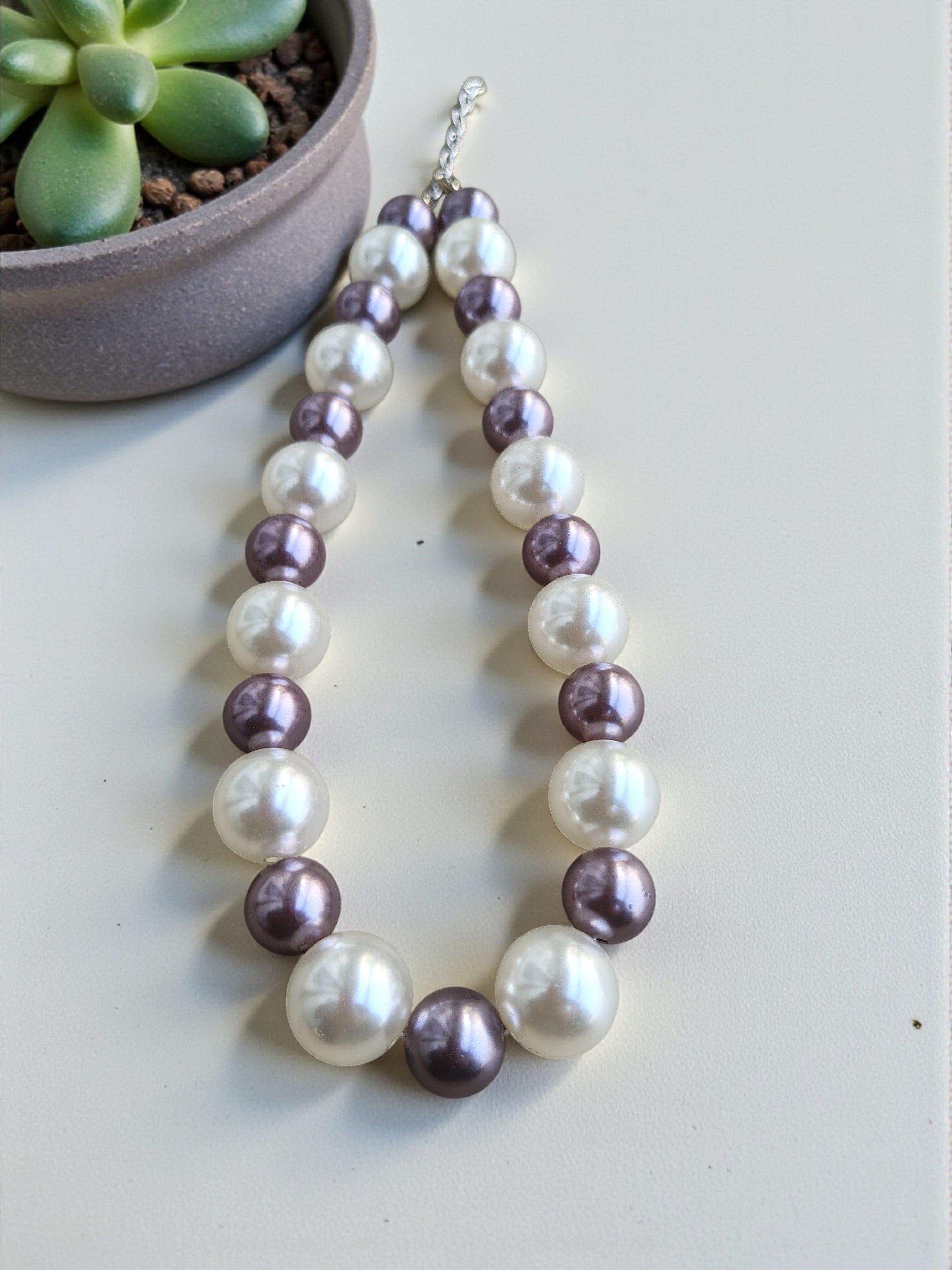 White & Lavender Pearl Statement Necklace