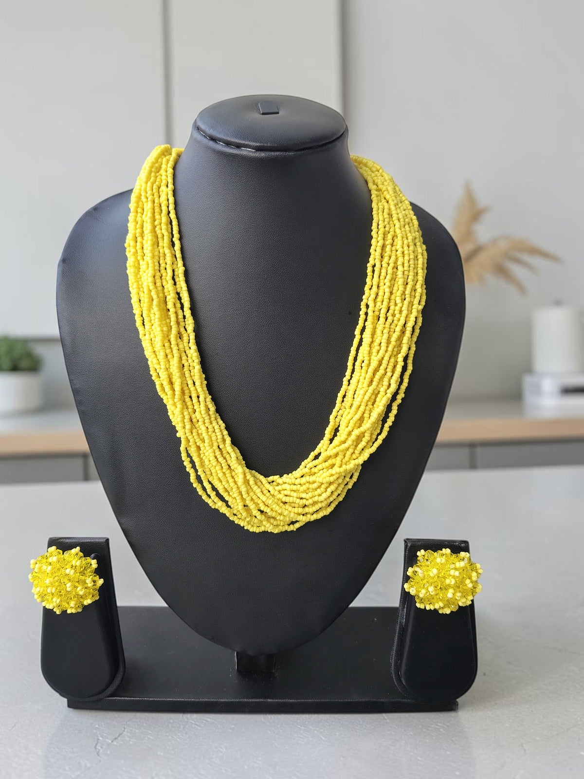 Sunburst Symphony: Handmade Multi-Layered Beaded Necklace(20 Layers) - Necklace With Earrings