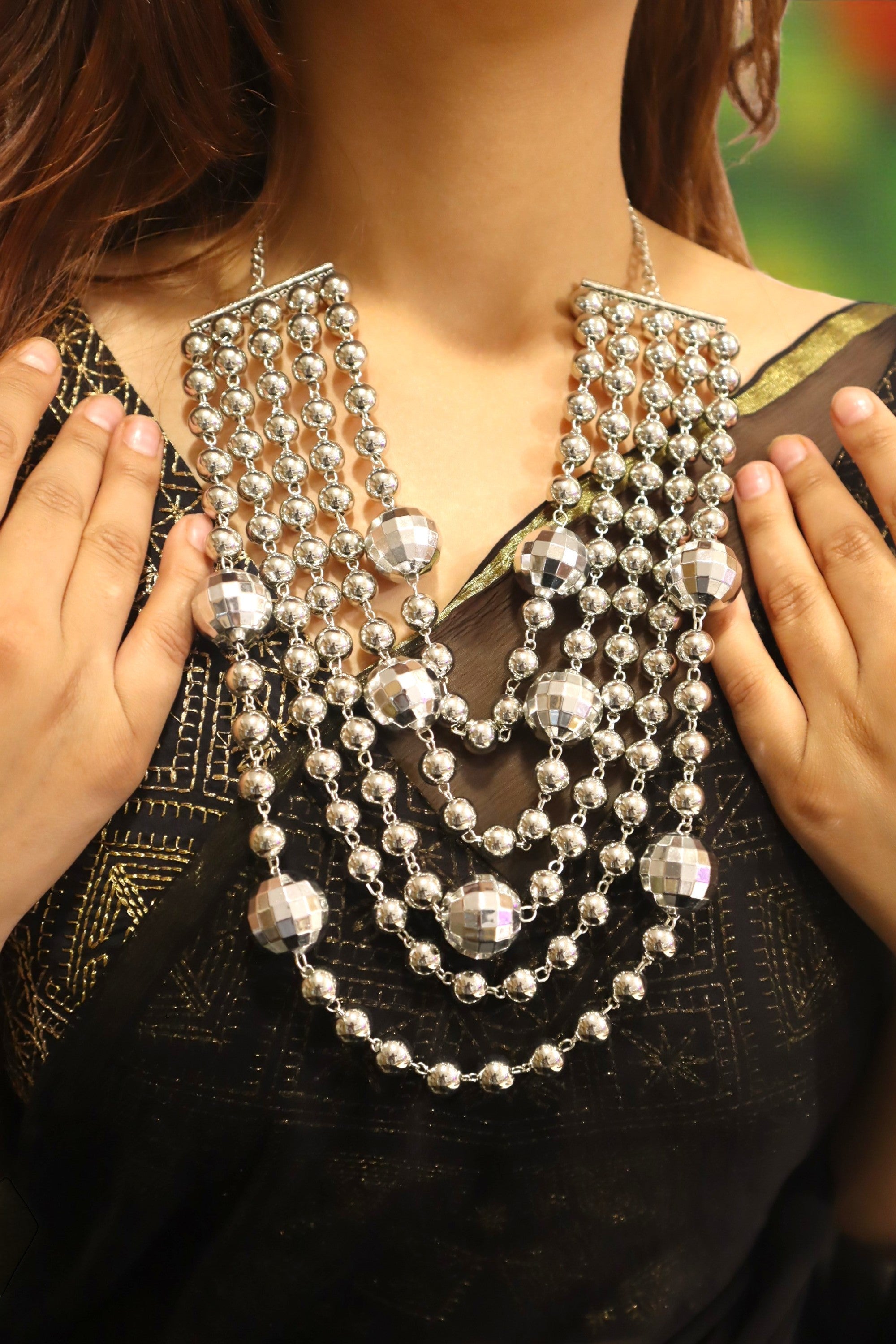 Starlit Bells Luxe Party Necklace - Handmade