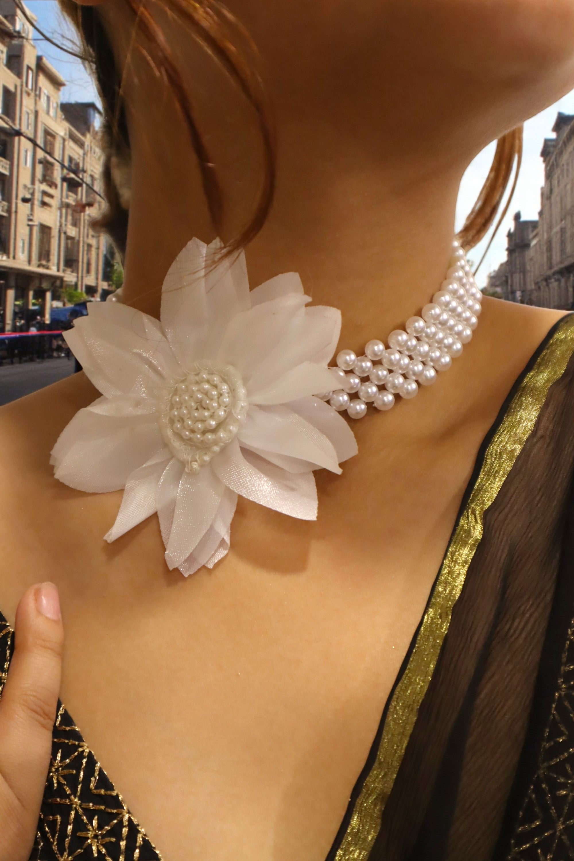 Bloom in White Statement Choker - HANDMADE