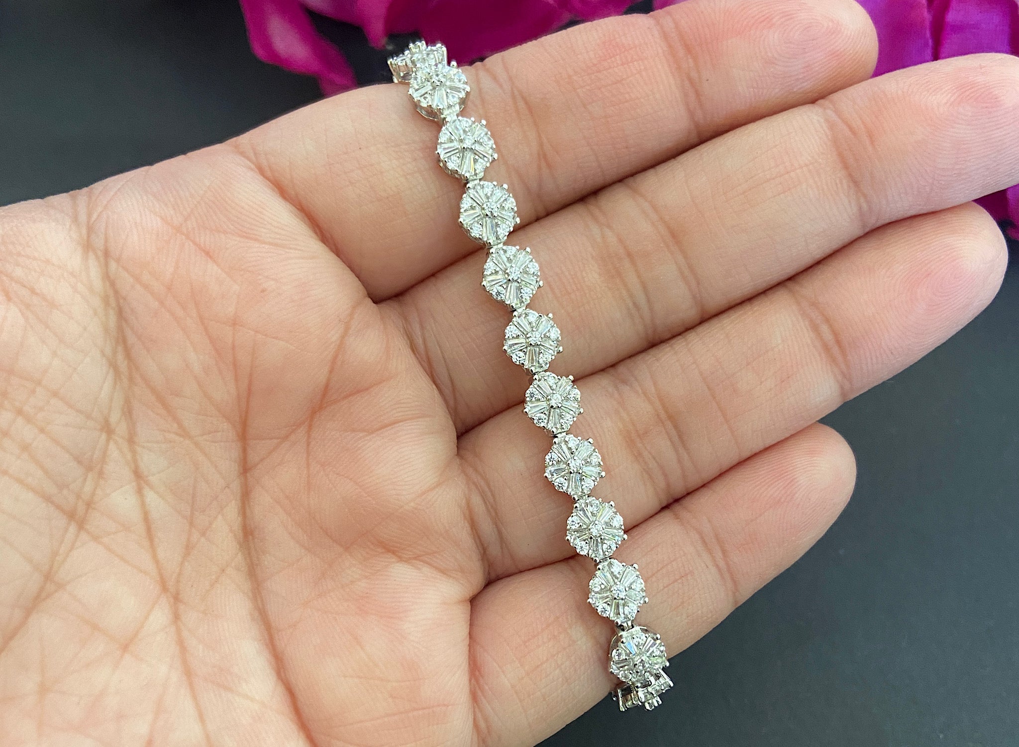 Silver Floral Design Tennis Bracelet